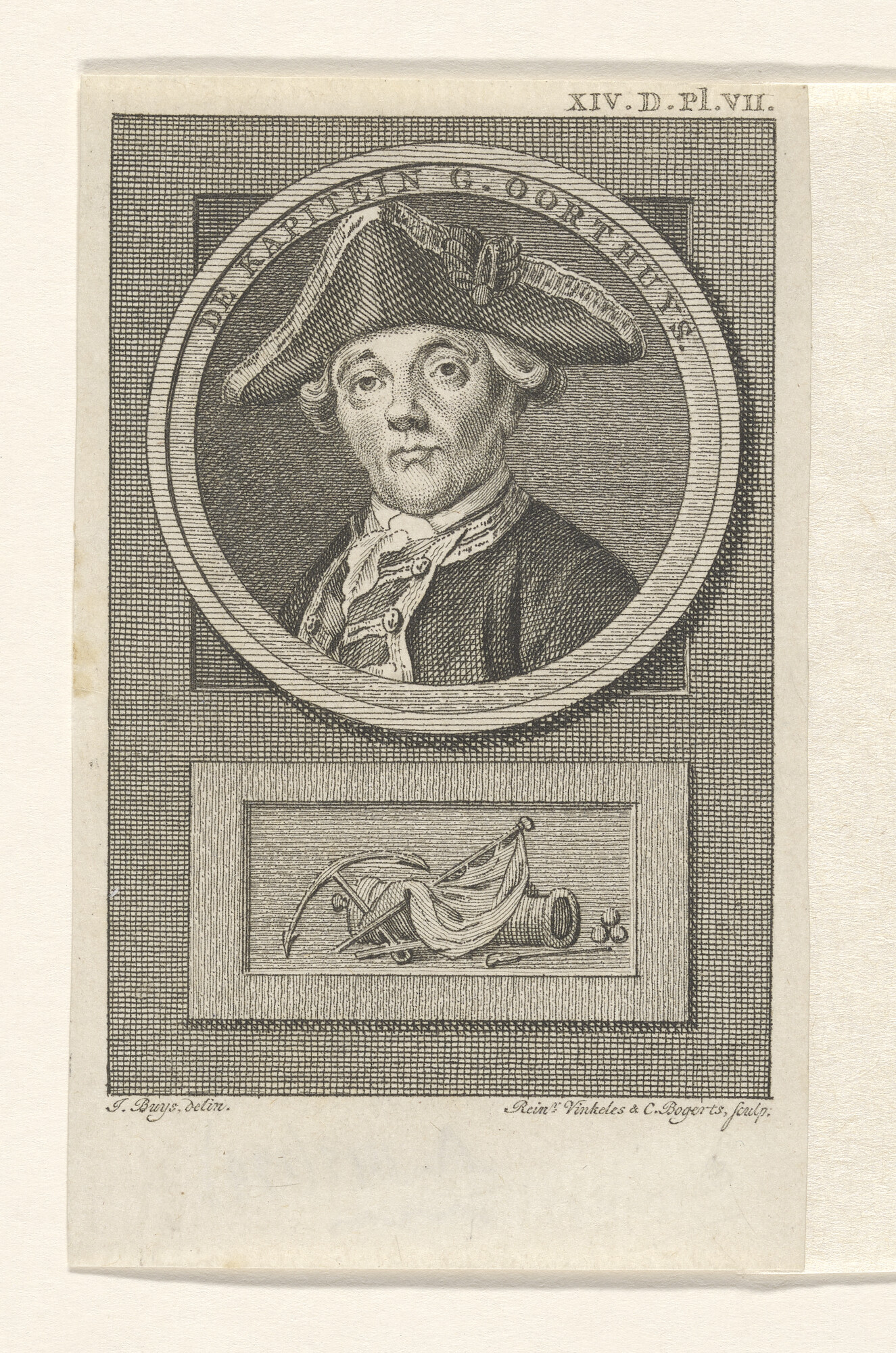 A.0145(179) [nr 0058]; Portret van Kapitein van Gerardus Oorthuys in medaille; prent