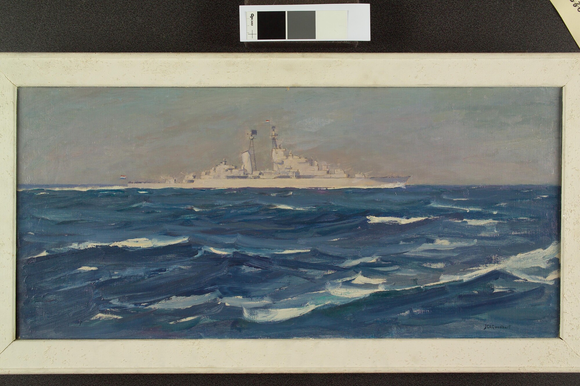 A.4966(02); De kruiser Hr.Ms. De Ruyter op zee; schilderij