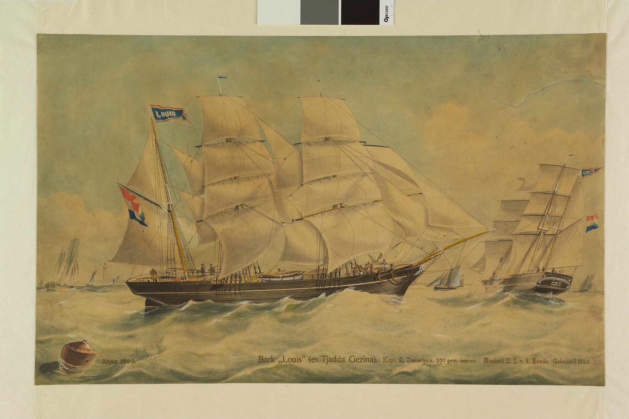 A.2255(04); Het barkschip Louis; tekening