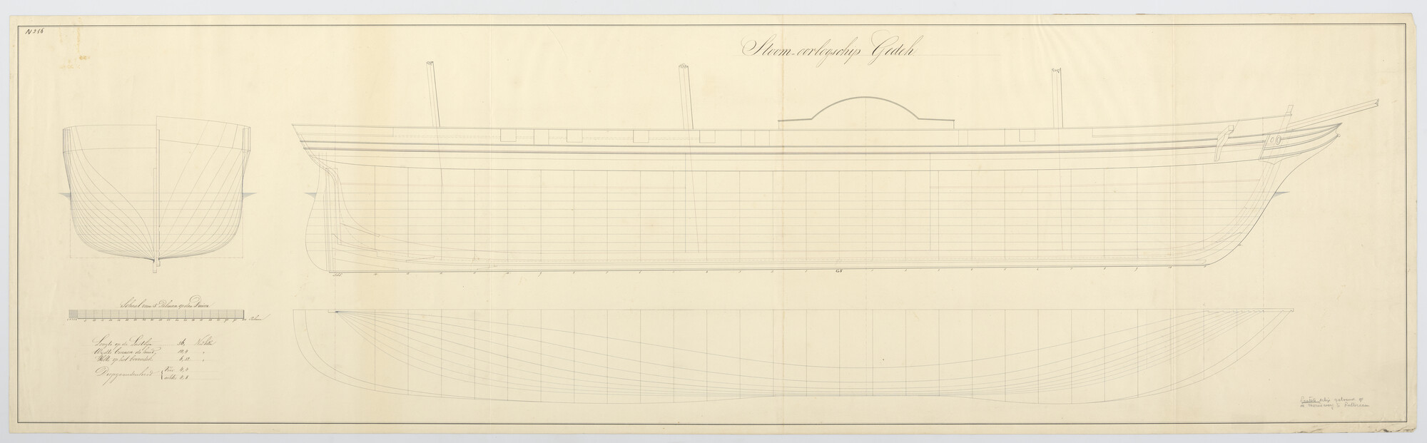 S.0600(01)072; Lijnenplan van het stoomraderschip Zr.Ms. 'Gedeh'; technische tekening