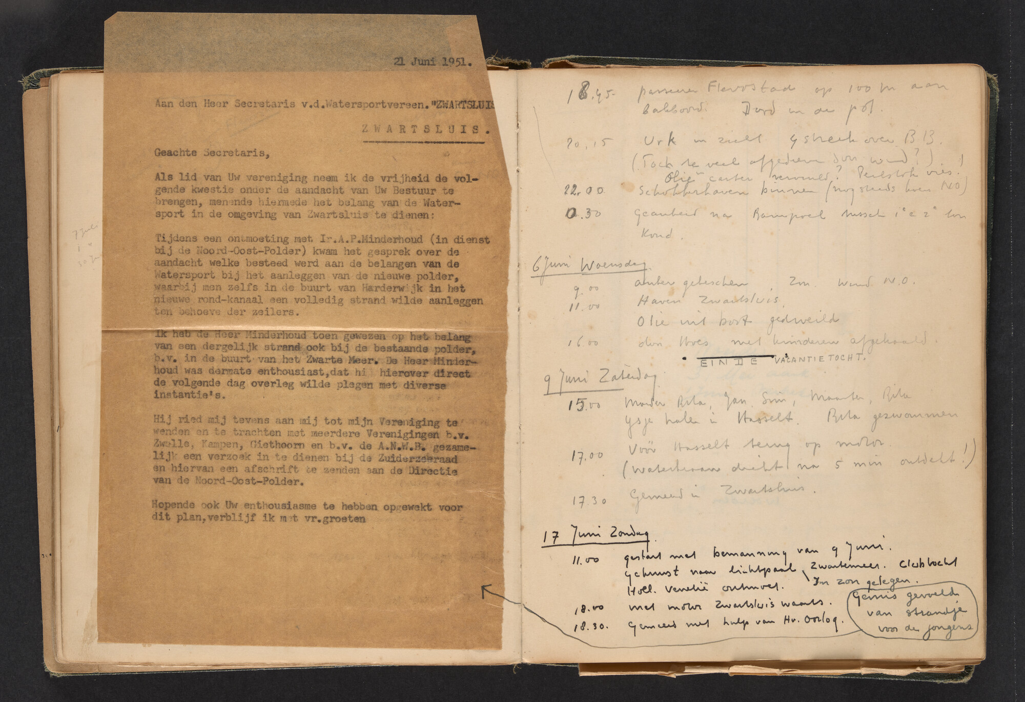 2017.0790; Logboek c.q. fotoalbum van reizen met zeeschouw Grutto in Nederland, 1949-1951; logboek