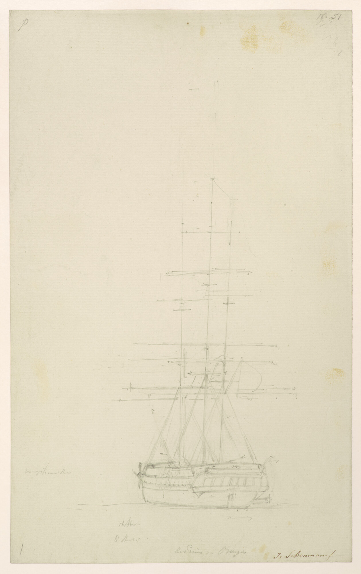A.5203(05); Het Oorlogsfregat de 'Prins van Oranje'; tekening