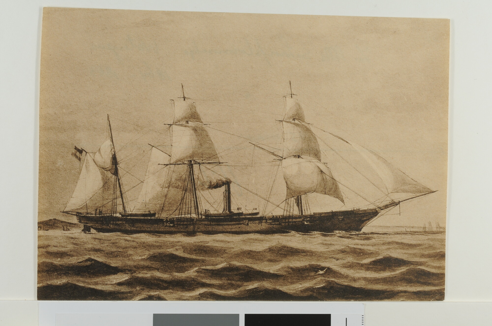 1999.0064; Lichtdruk van een tekening van het schroefstoomschip Hr.Ms. 'Watergeus'; foto
