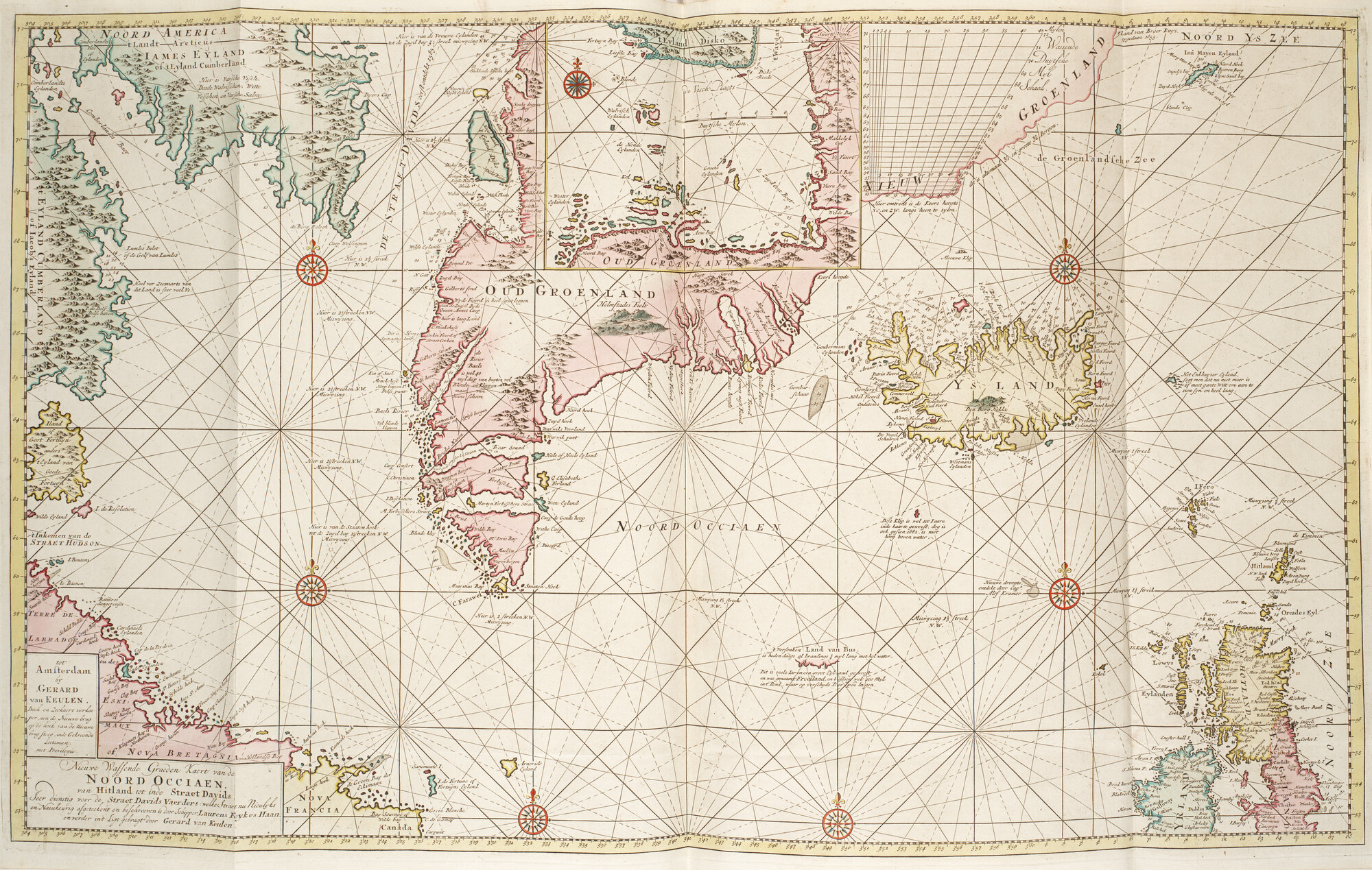 B.0032(109)1 [kaart 062]; Kaart van de Noord-Atlantische Oceaan, met inzetkaart van een deel van Straat Davis bij het eiland Disko; kaart