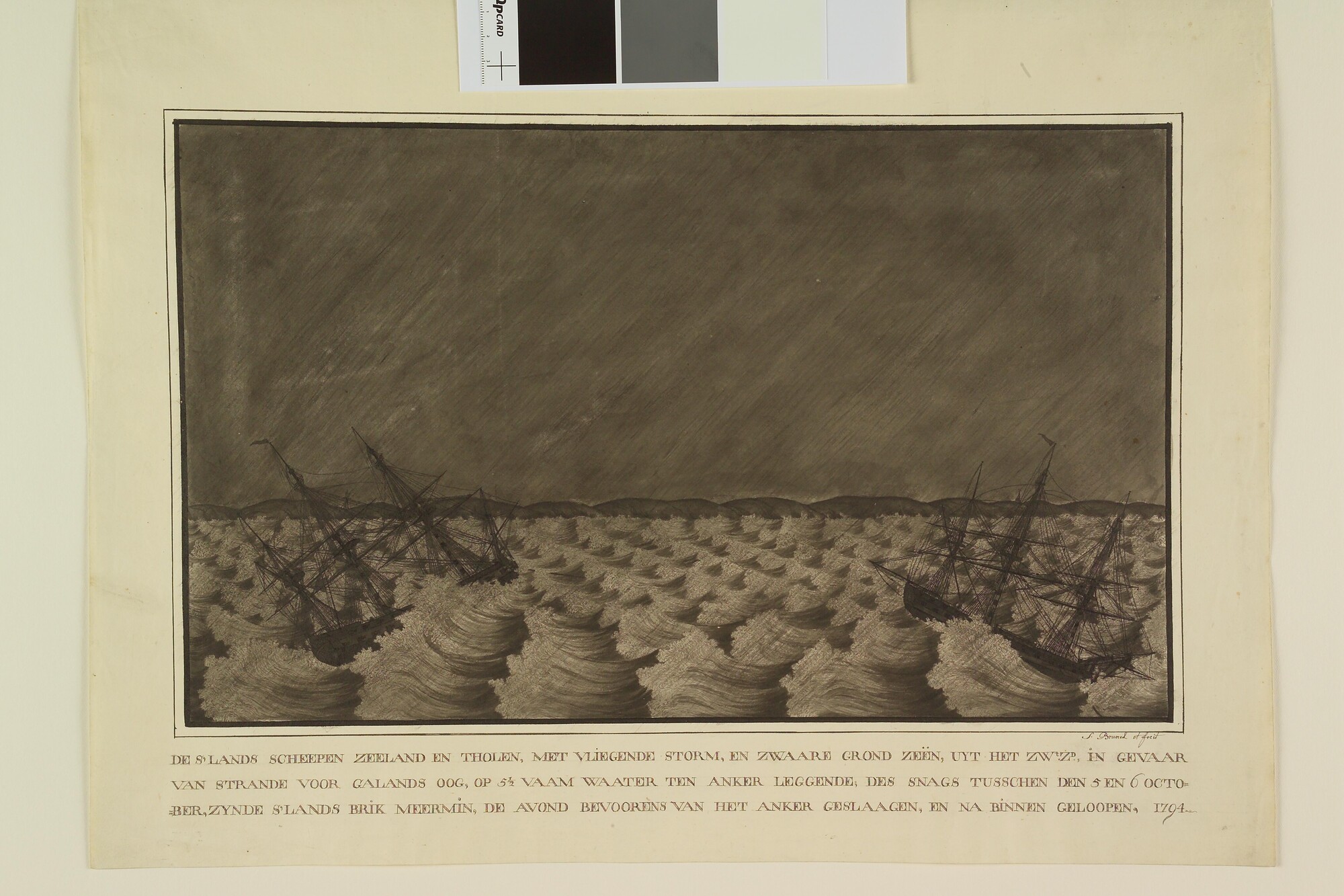 A.2381(12)a; De oorlogsschepen 'Zeeland' en 'Tholen' voor anker liggend ter hoogte van Callantsoog; tekening
