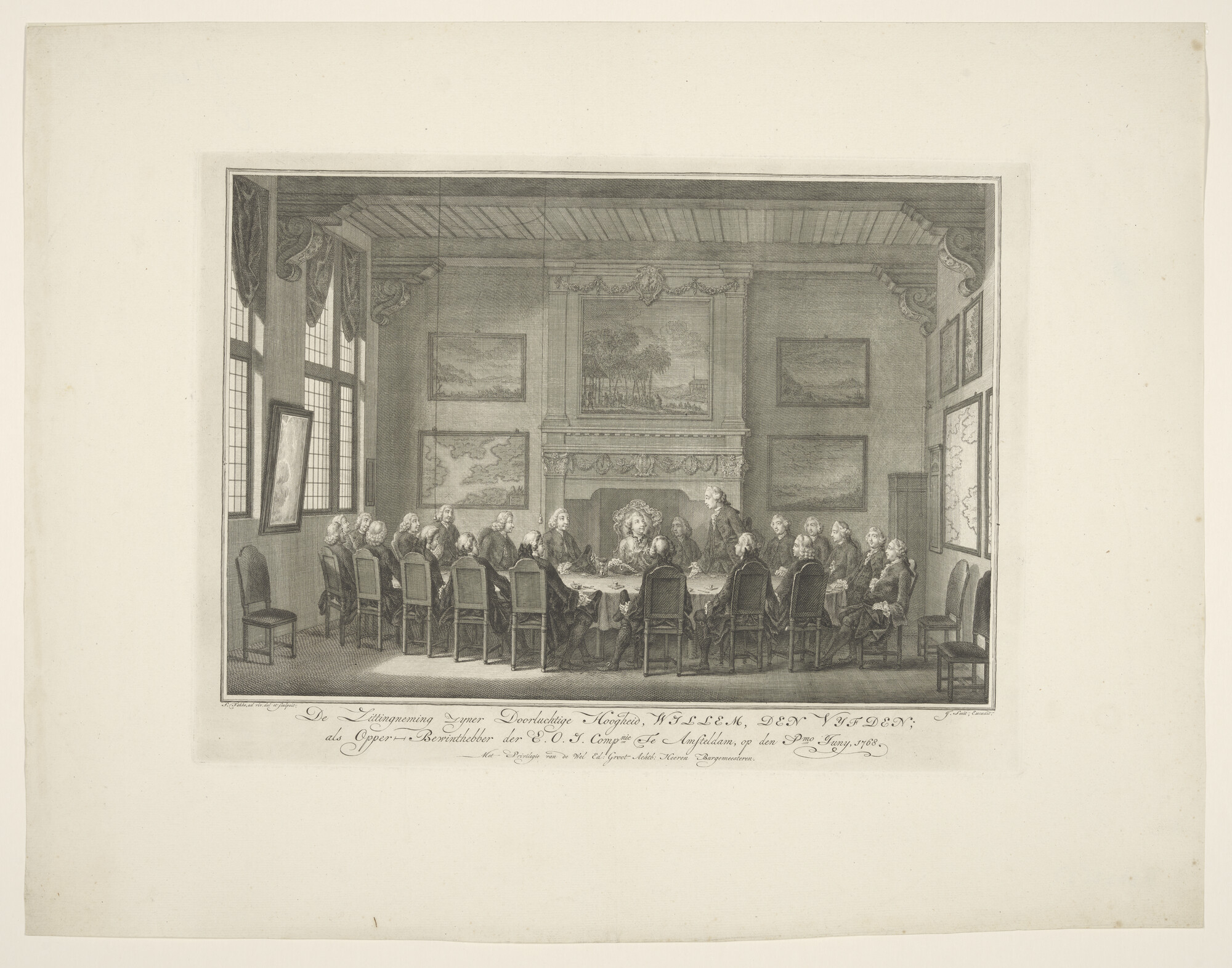 A.5653(03); De zittingneming van Willem V als opperbewindvoerder van de VOC, 1768; prent