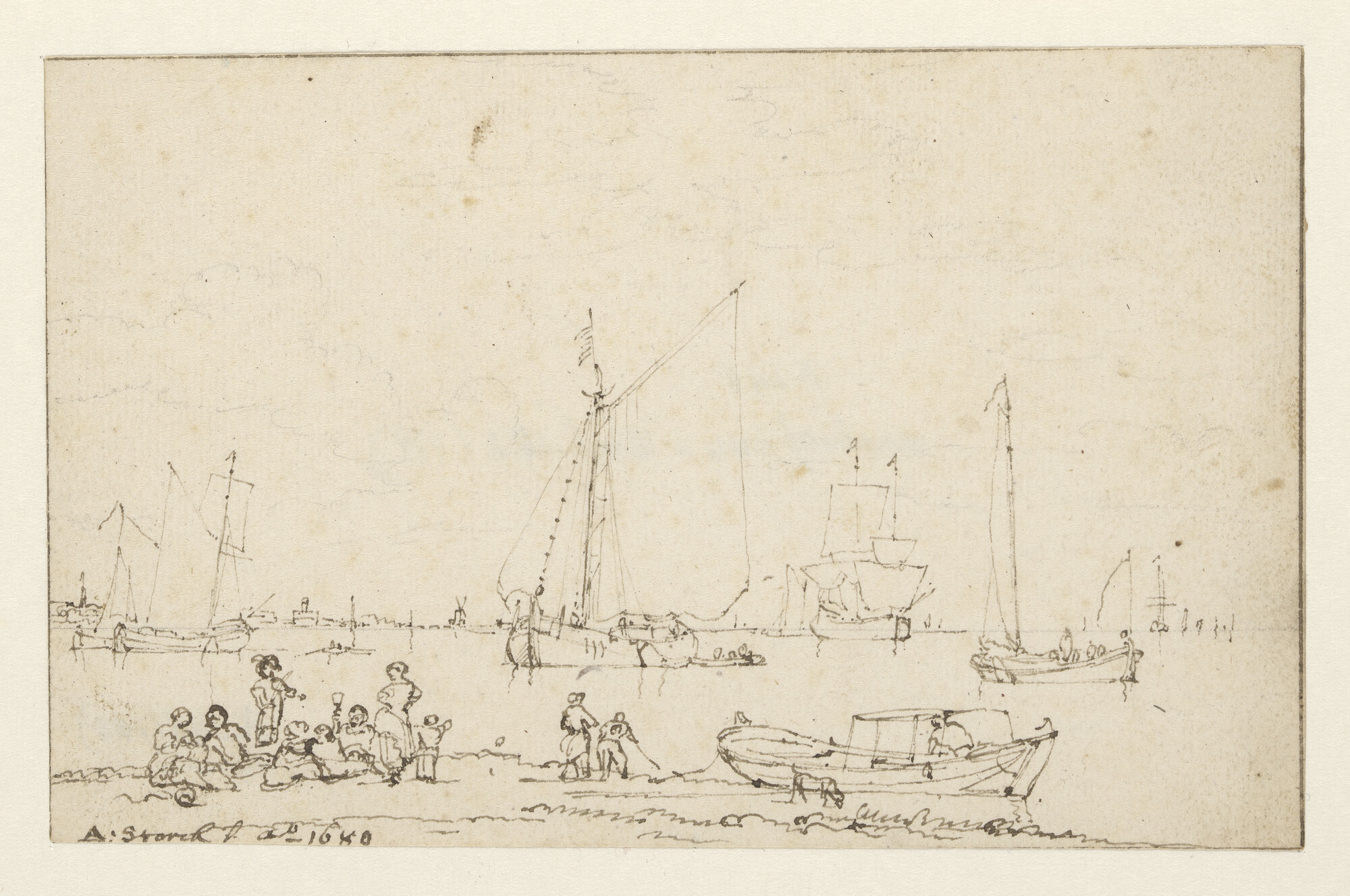 A.0145(183)18; Een oevergezicht; tekening