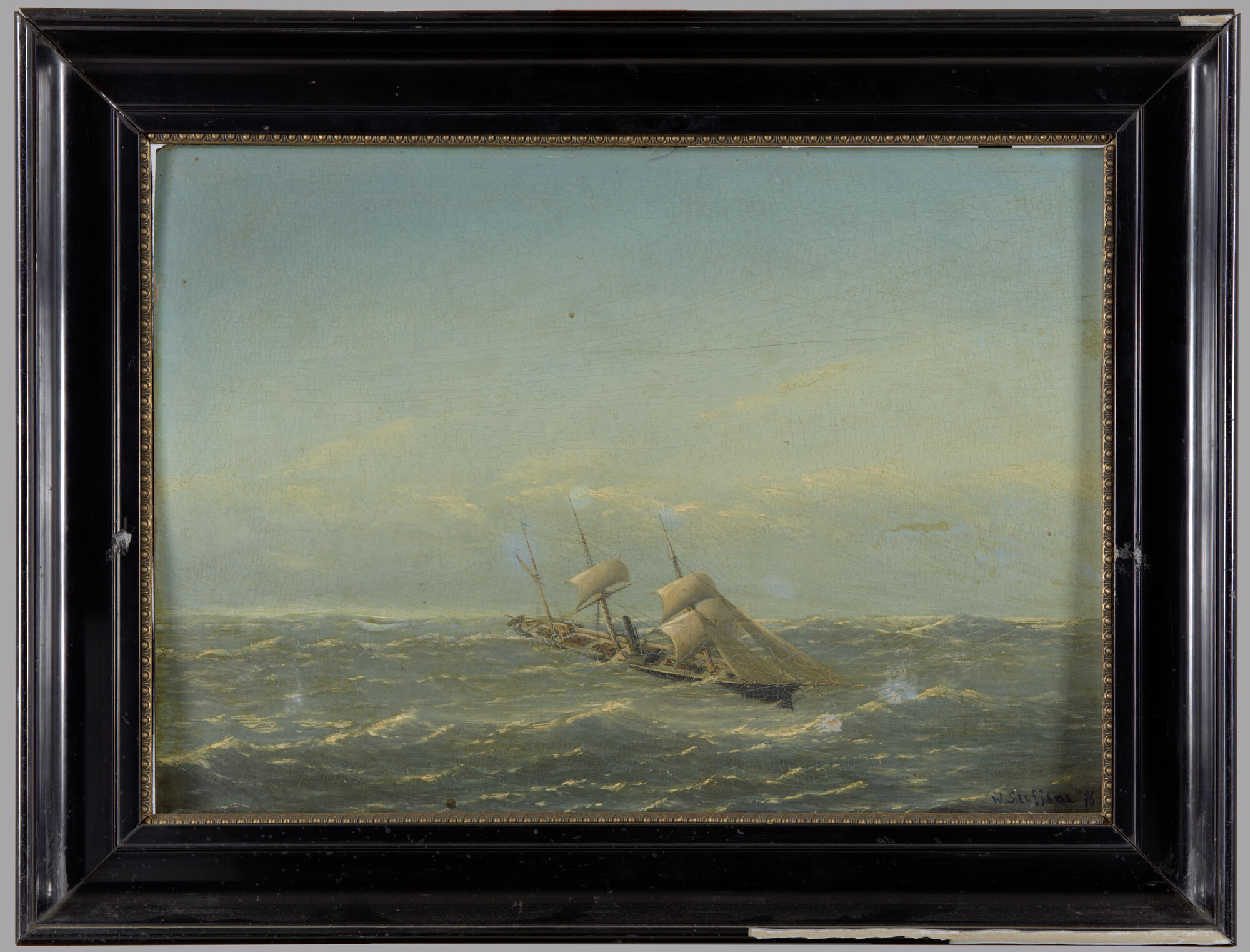 S.2672(04); Het schroefstoomschip 4e klasse Zr.Ms. Riouw; schilderij