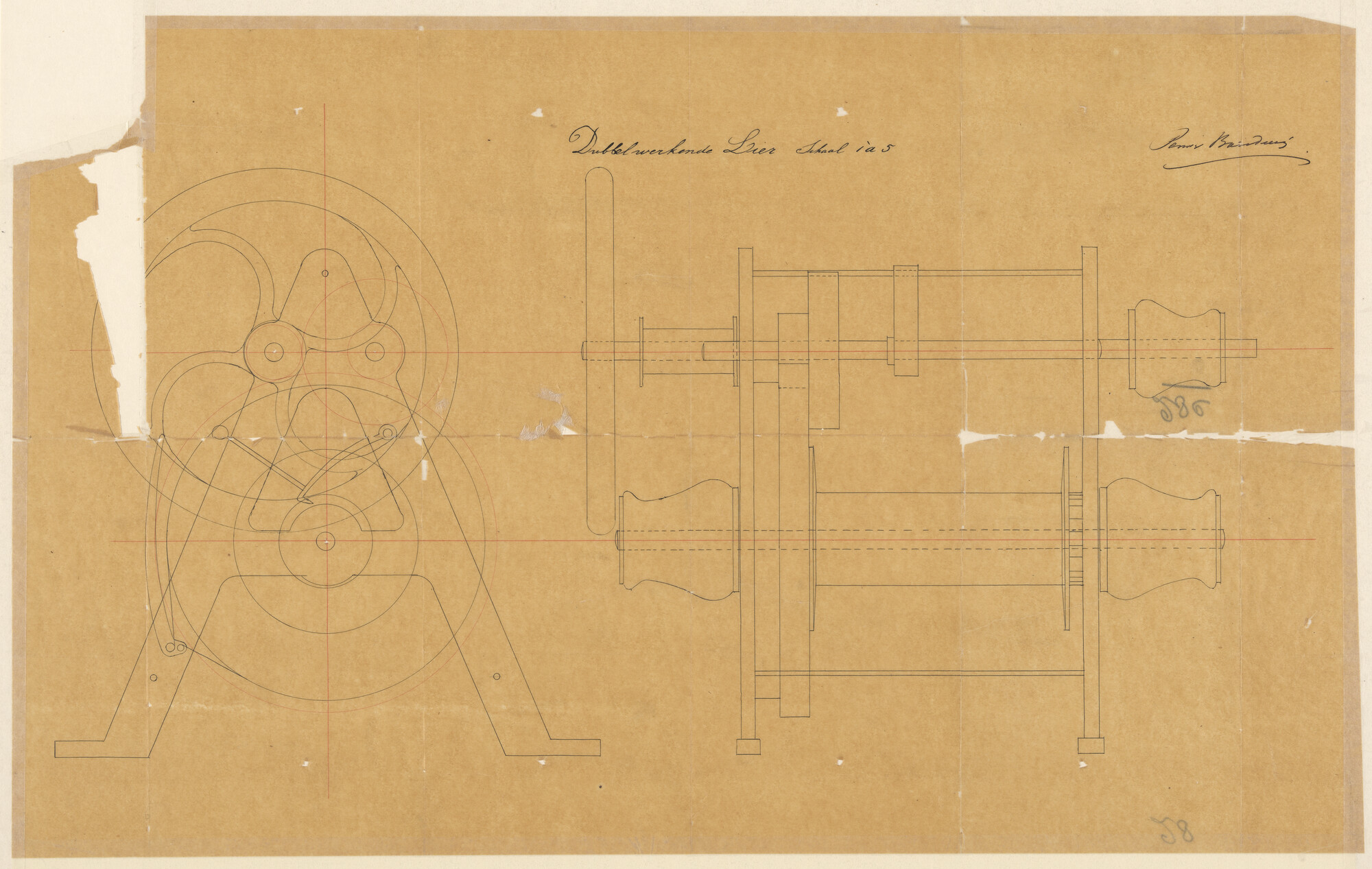 S.0042(03); Stoomlier van de schoener Willem Barents; technische tekening