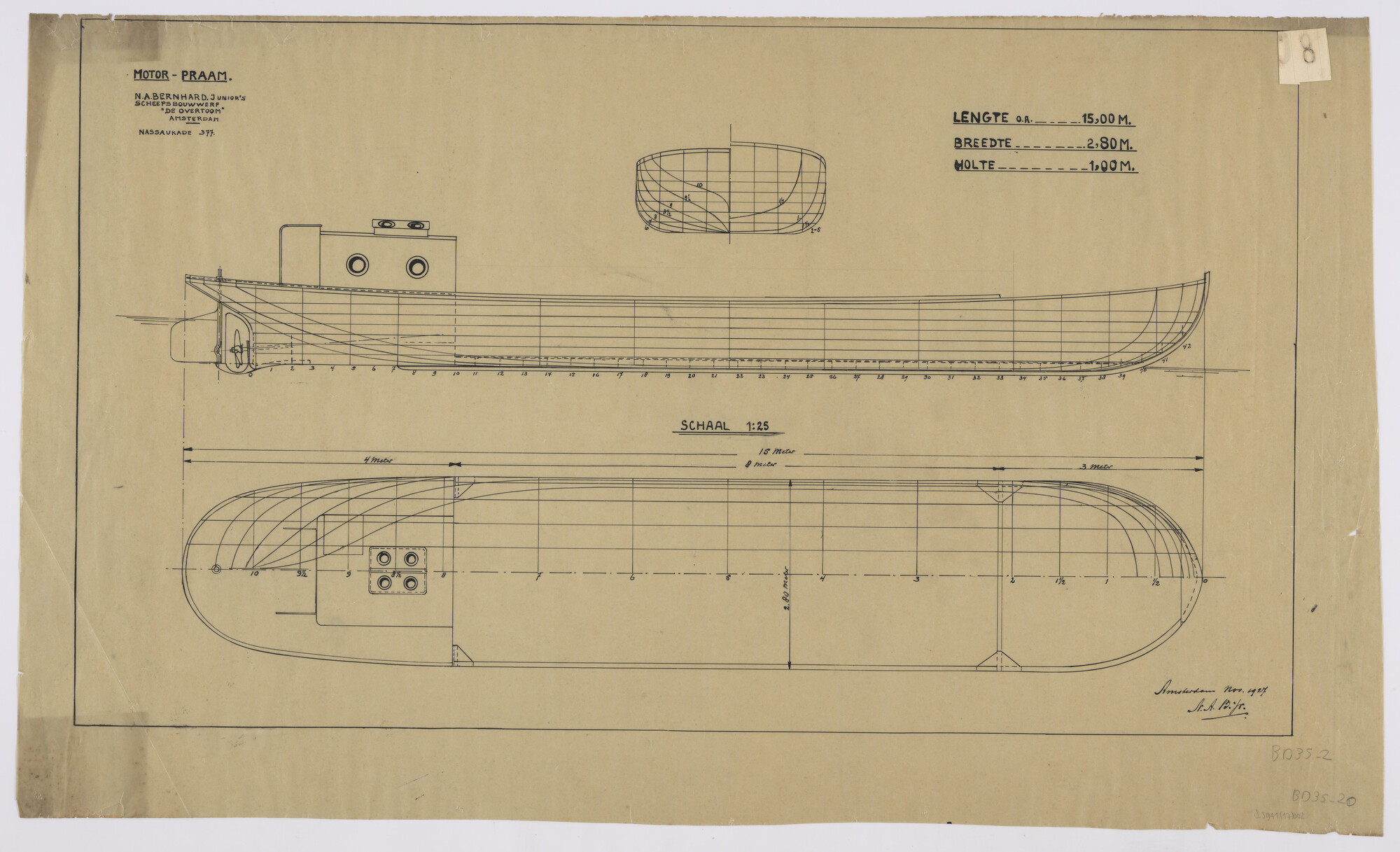 S.5941(17)002; Lijnenplan motorpraam; technische tekening