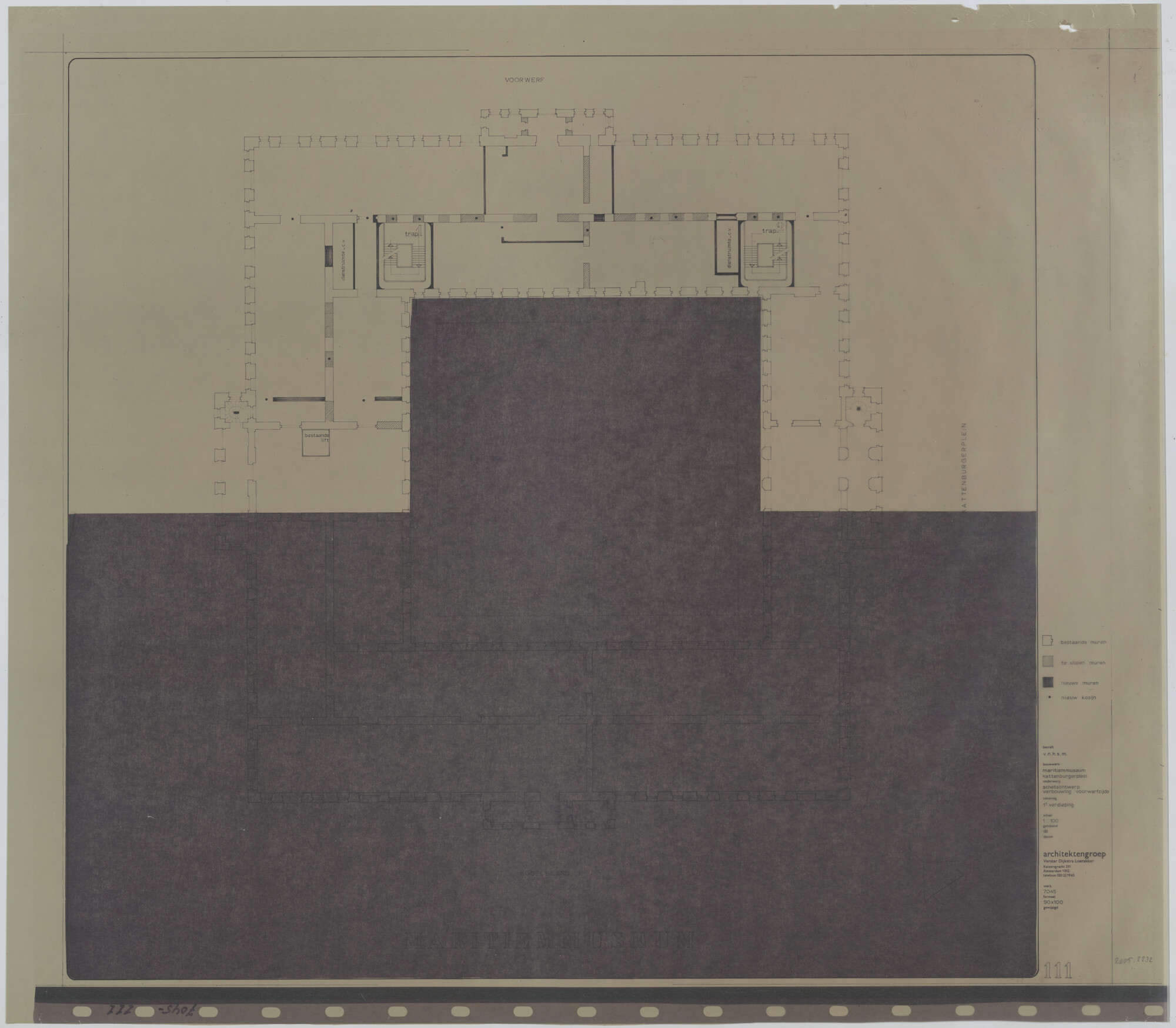 2005.2232; Schetsontwerp van de verbouwing van de voorwerfzijde van "'s Lands Zeemagazijn"; technische tekening