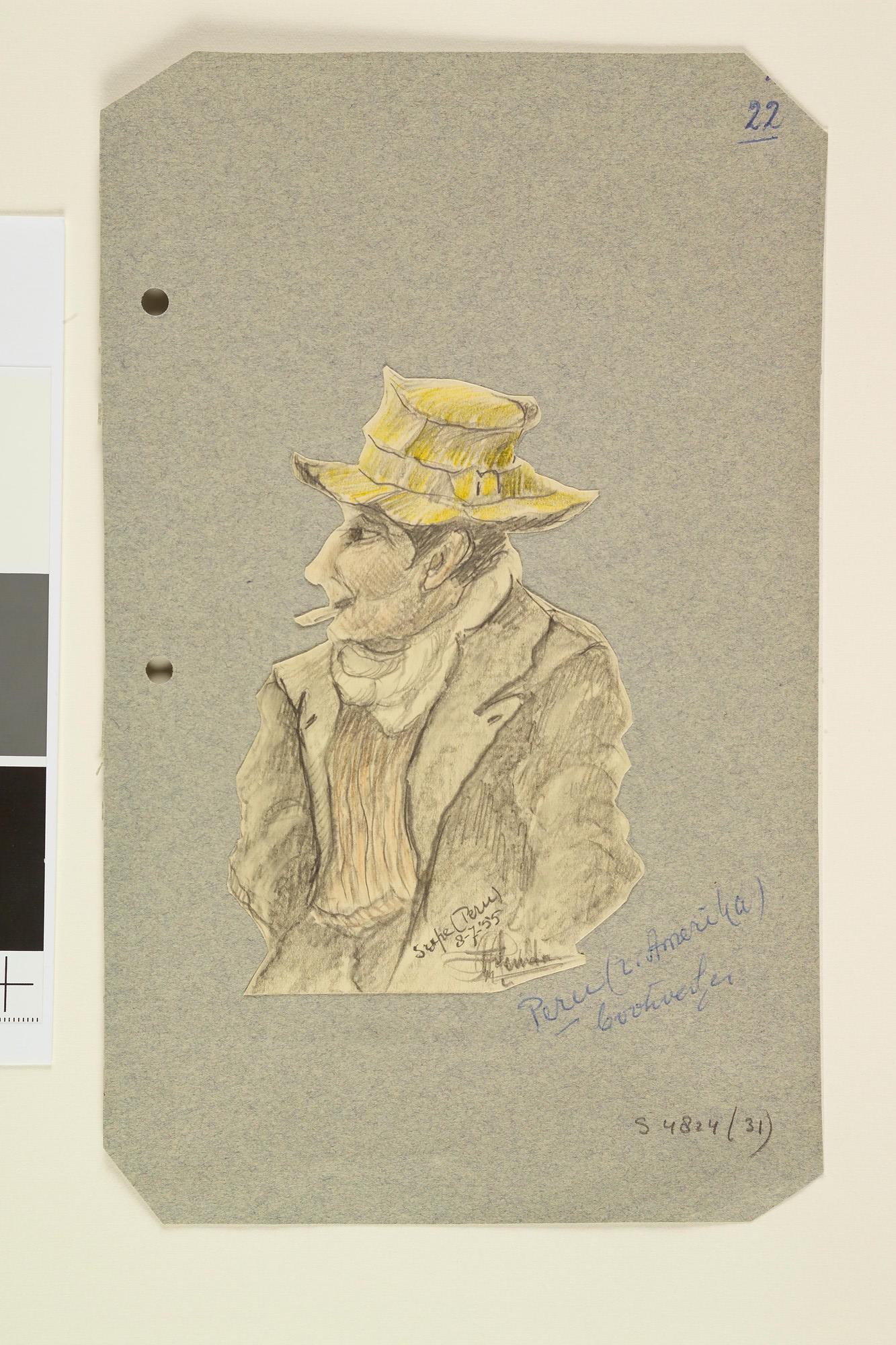S.4824(31); Figuurstudie van een Peruaanse bootwerker; tekening