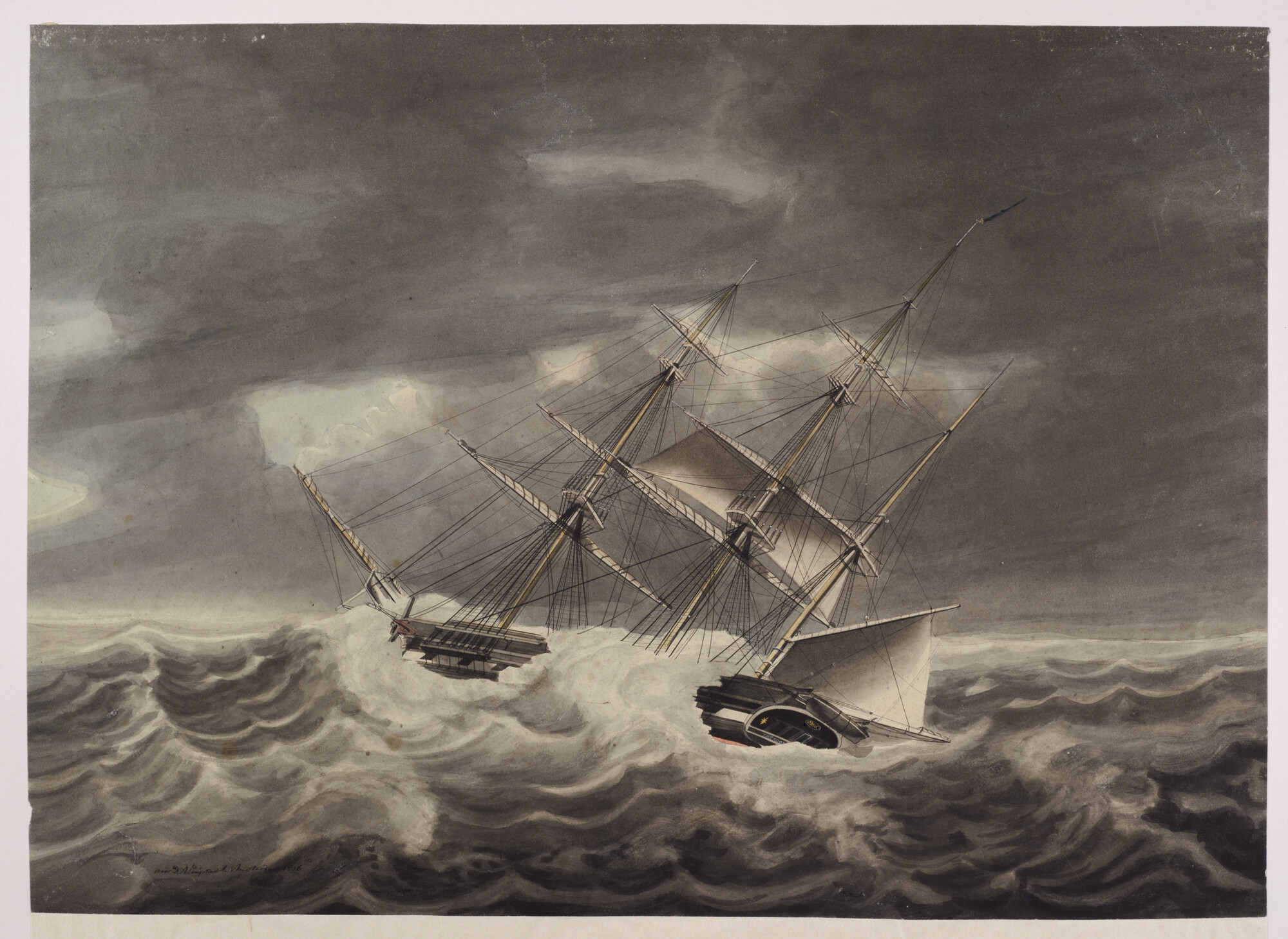 A.0294(02); Het barkschip 'Theodora en Sara'; tekening