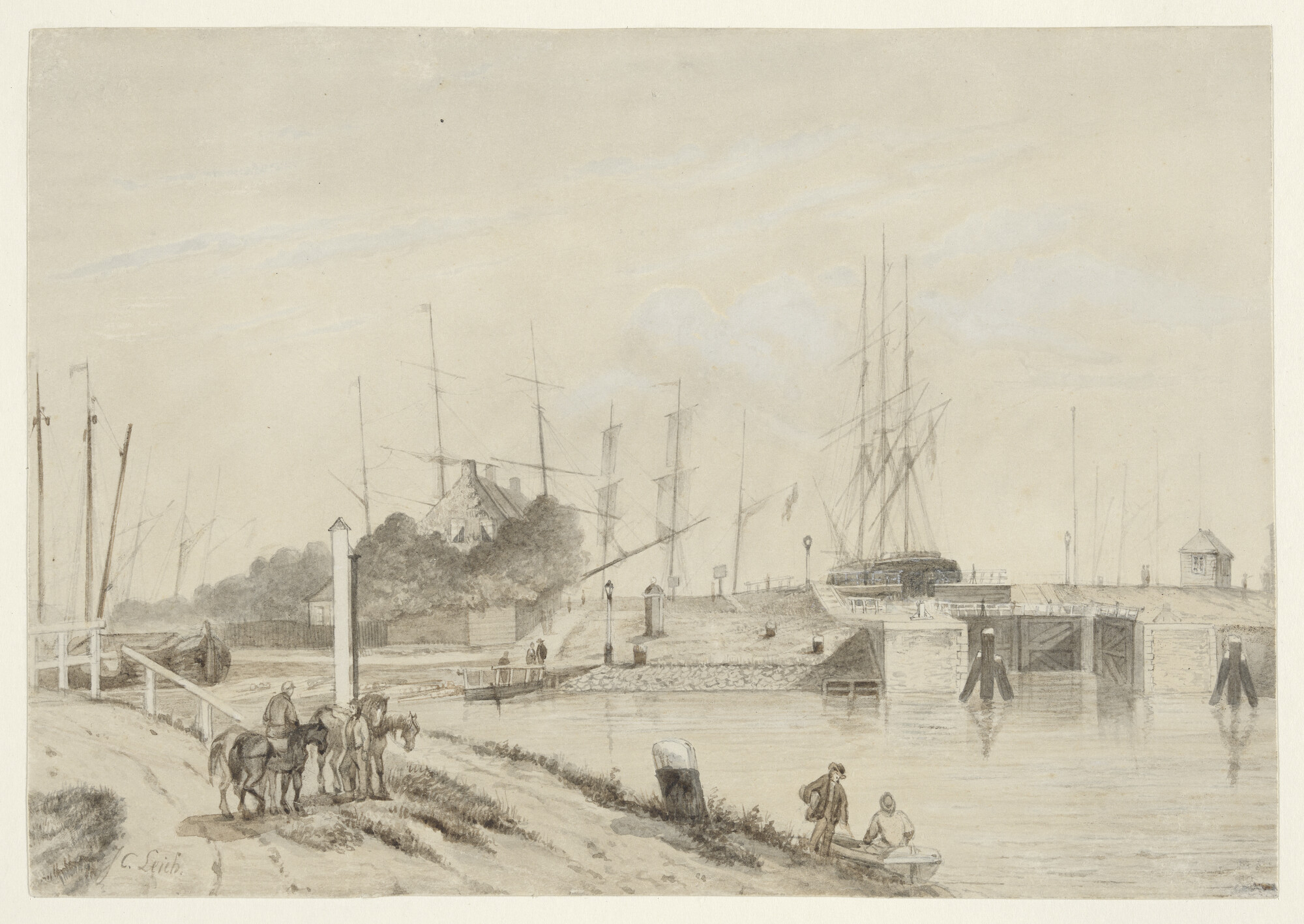 S.3618; Havengezicht te Den Helder; tekening