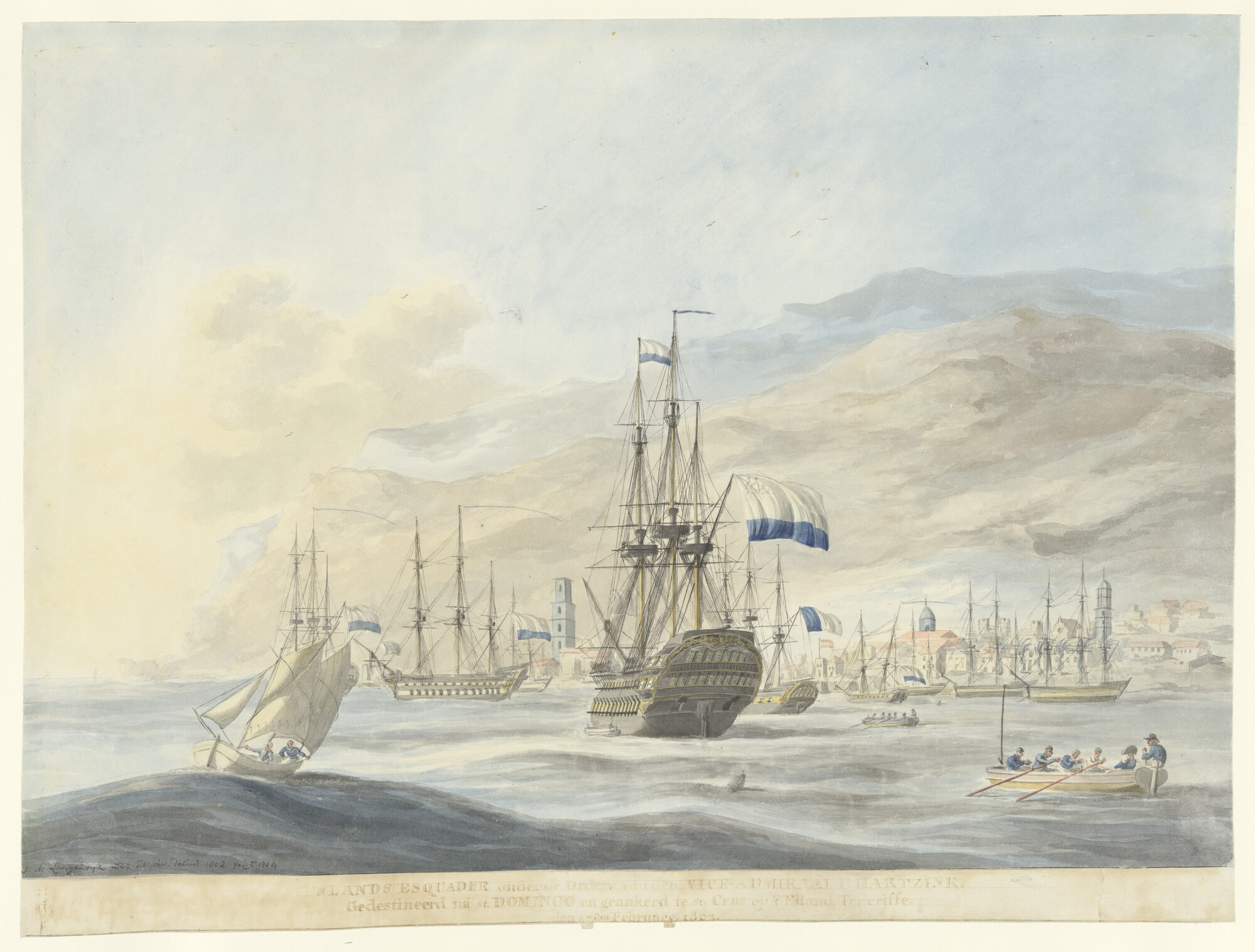 S.1277(01)16; Nederlands eskader op de rede van Tenerife, 1802; tekening