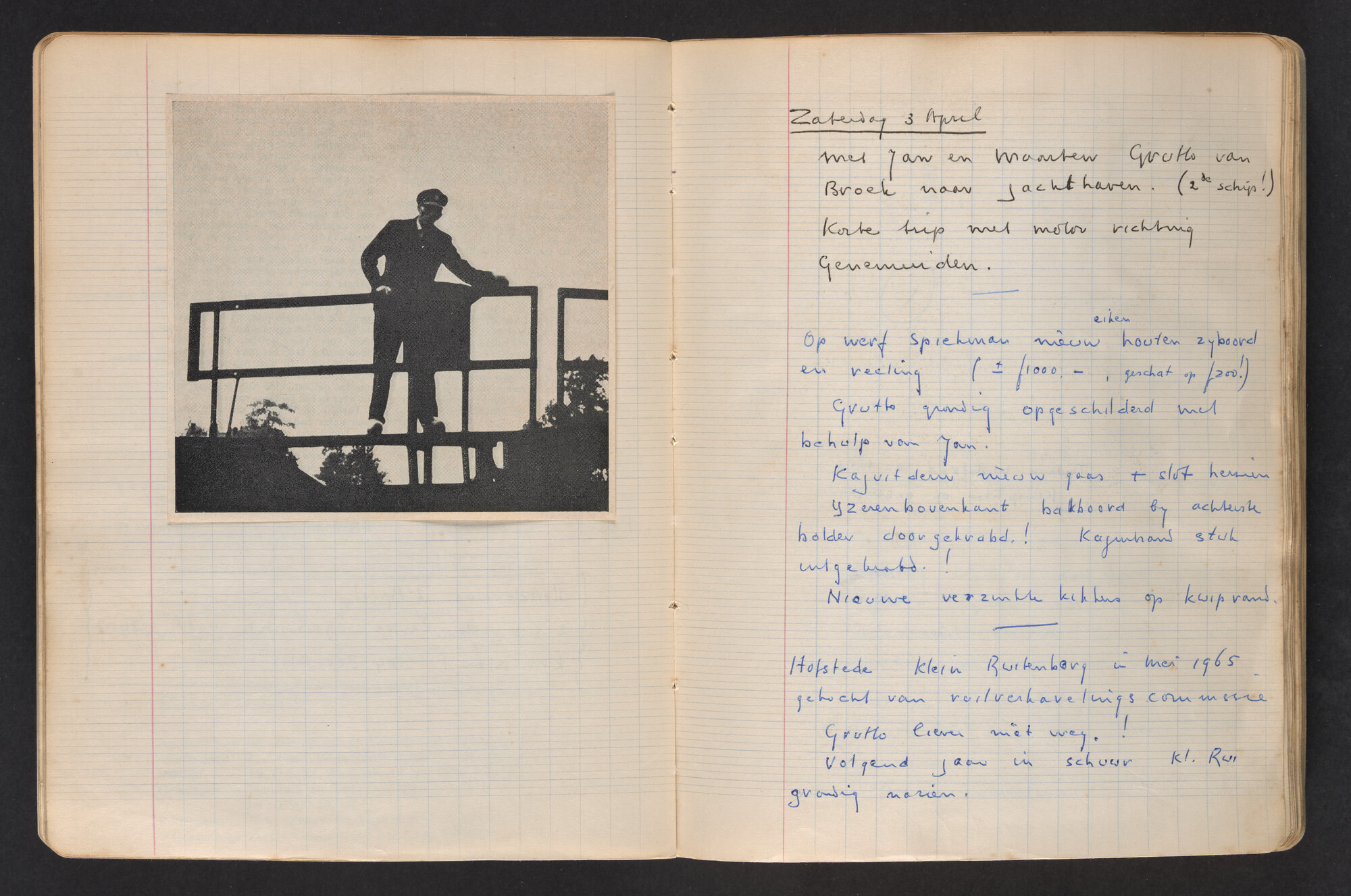 2017.0796; Logboek c.q. fotoalbum van o.a. reizen met zeeschouw Grutto in Nederland, 1963-1965; logboek