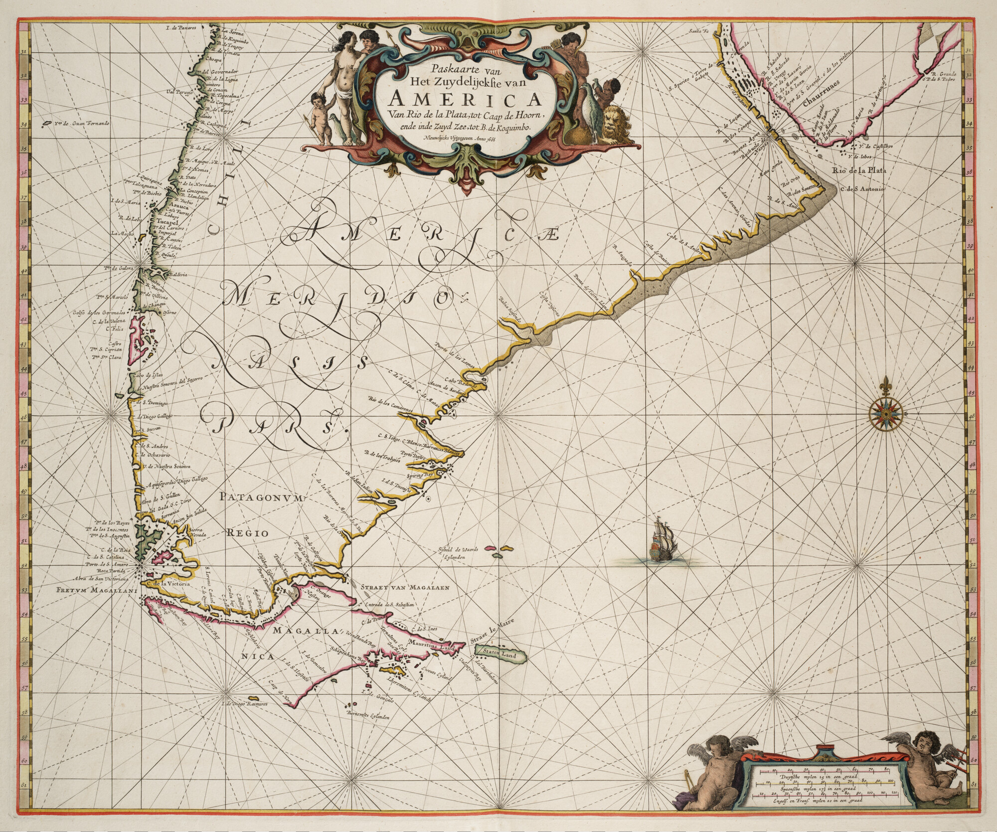 S.1034(17) [kaart 040]; Zeekaart van het zuidelijk deel van Zuid-Amerika; zeekaart
