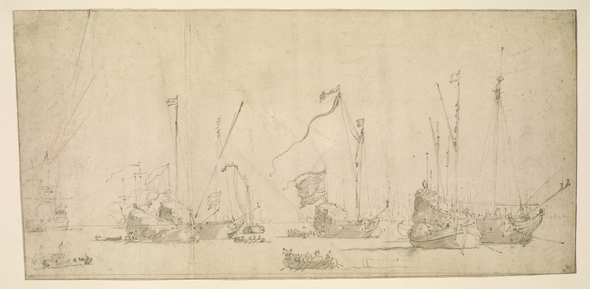 A.0149(0164); Vier Nederlandse jachten op een rede; tekening