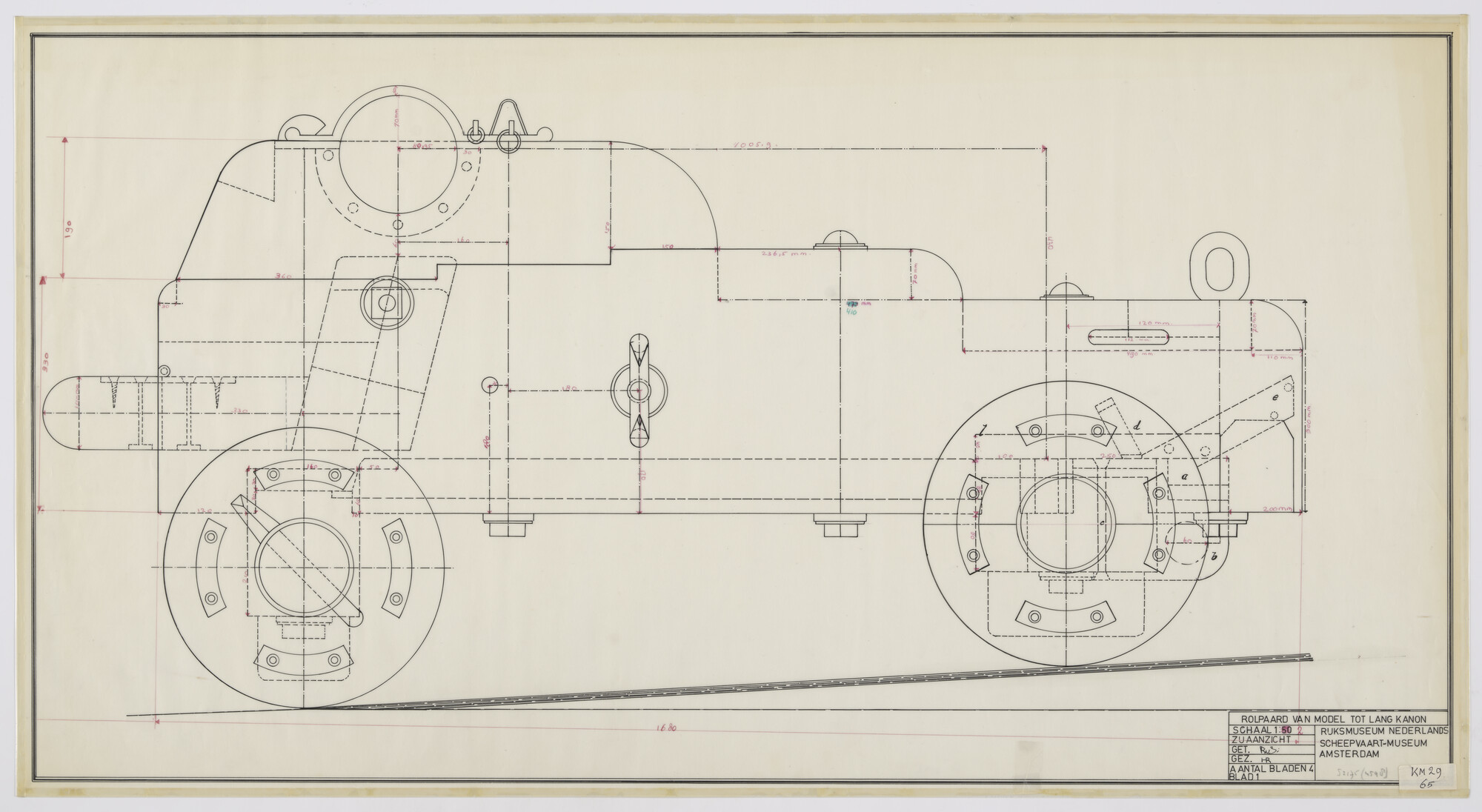 S.2175(4598); Rolpaard van model tot lang kanon; technische tekening