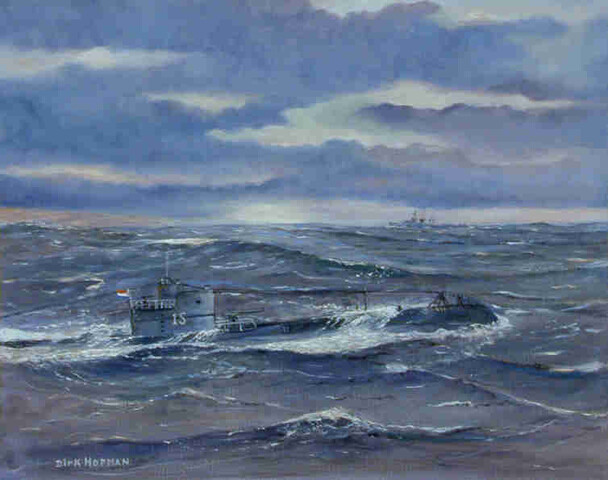 1991.0295; De onderzeeboot Hr.Ms. K XV op zee; schilderij