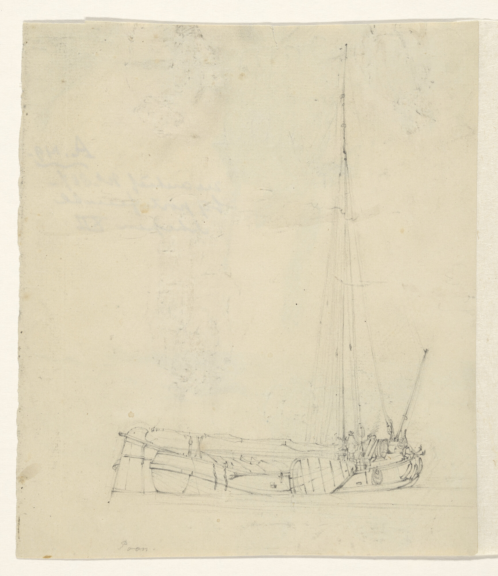 A.0149(0490); Een poon  en verso figuurstudies en een molen; tekening