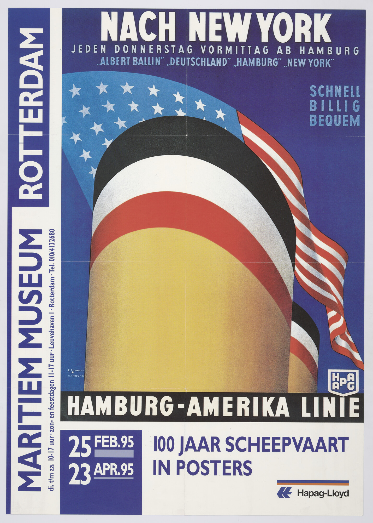 1995.1889; Affiche voor de tentoonstelling '100 jaar Scheepvaart in posters' in het Maritiem Museum Prins Hendrik; tentoonstellingsaffiche