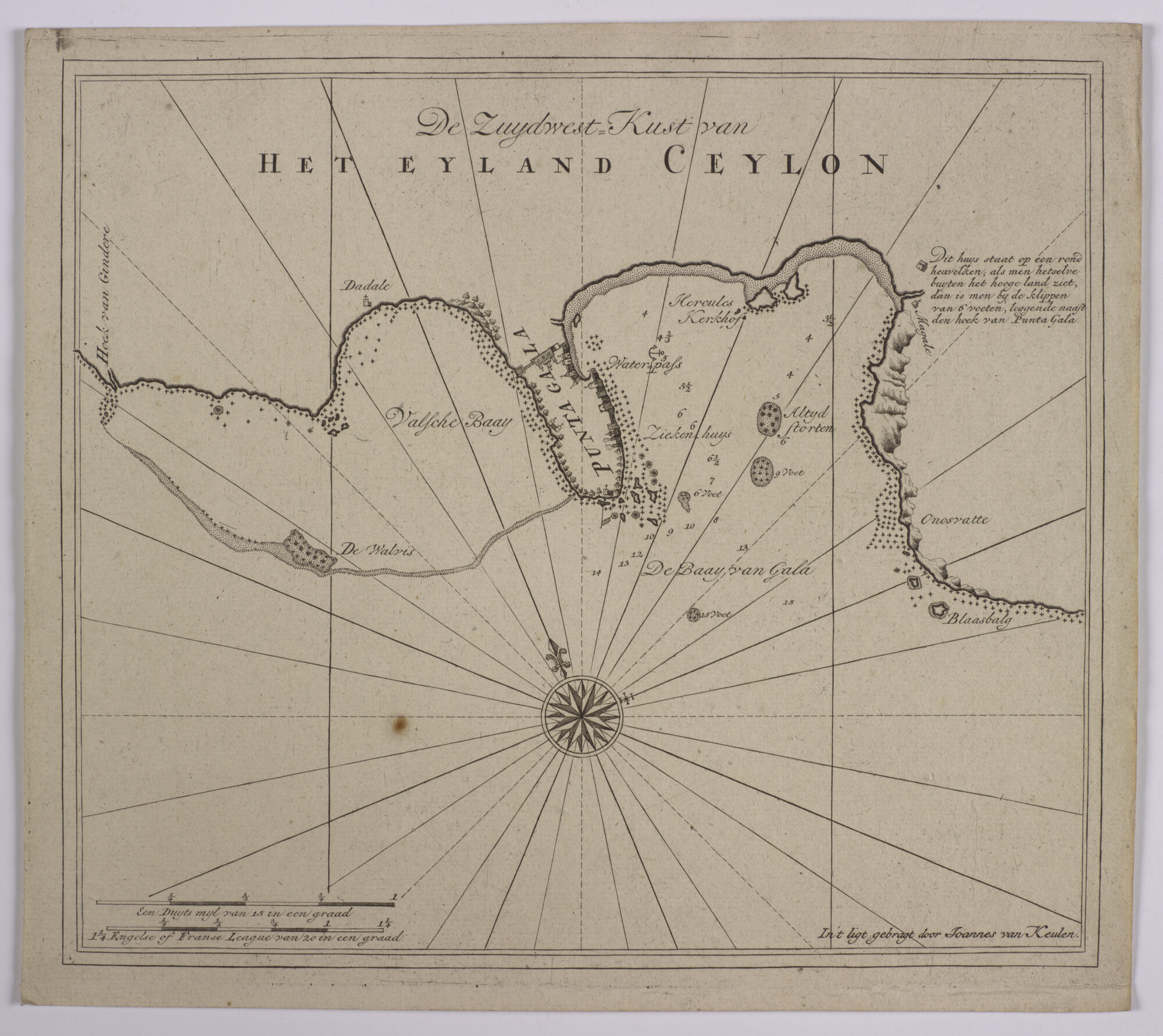 S.0966(27); Detailkaart van de zuidwestkust van Ceylon, met Punta Gala (nu Galle, Sri Lanka), de Valsche Baay en de Baay van Gala; kaart