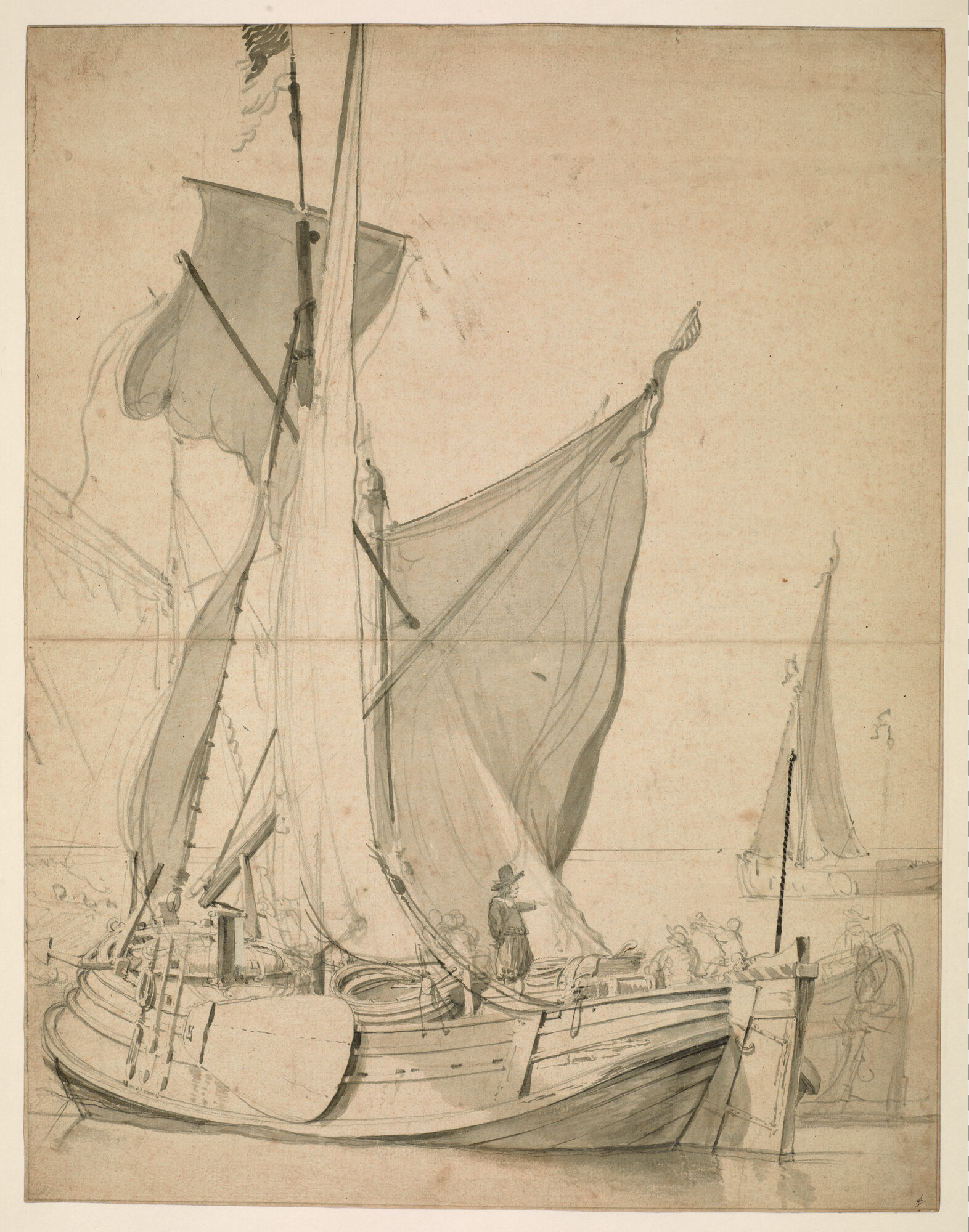 A.0149(0166); Een kaag zeilen drogend; tekening
