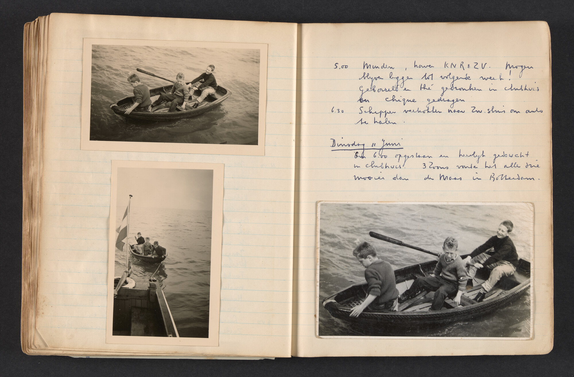 2017.0792; Logboek c.q. fotoalbum van reizen met zeeschouw Grutto in Nederland, 1955-1957; logboek