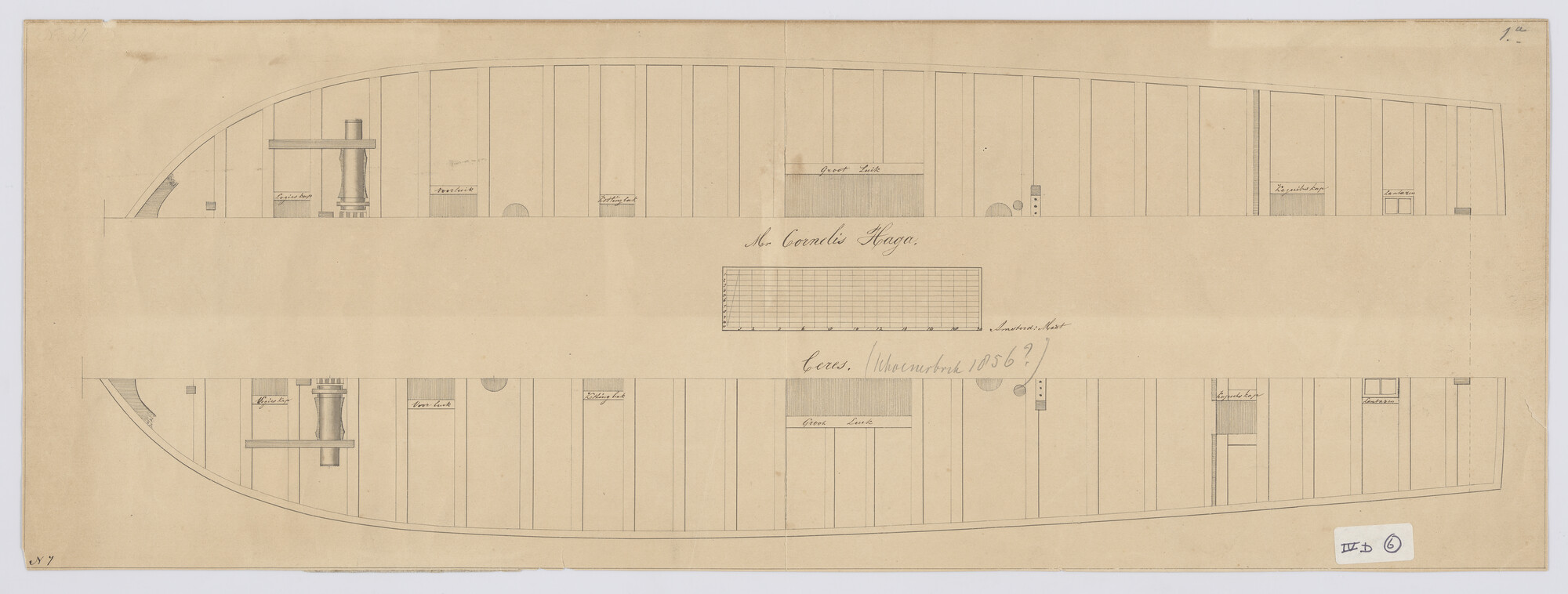 S.0305(22); Dekplan van de schoenerbrik 'Mr. Cornelis Haga' en 'Ceres'; technische tekening