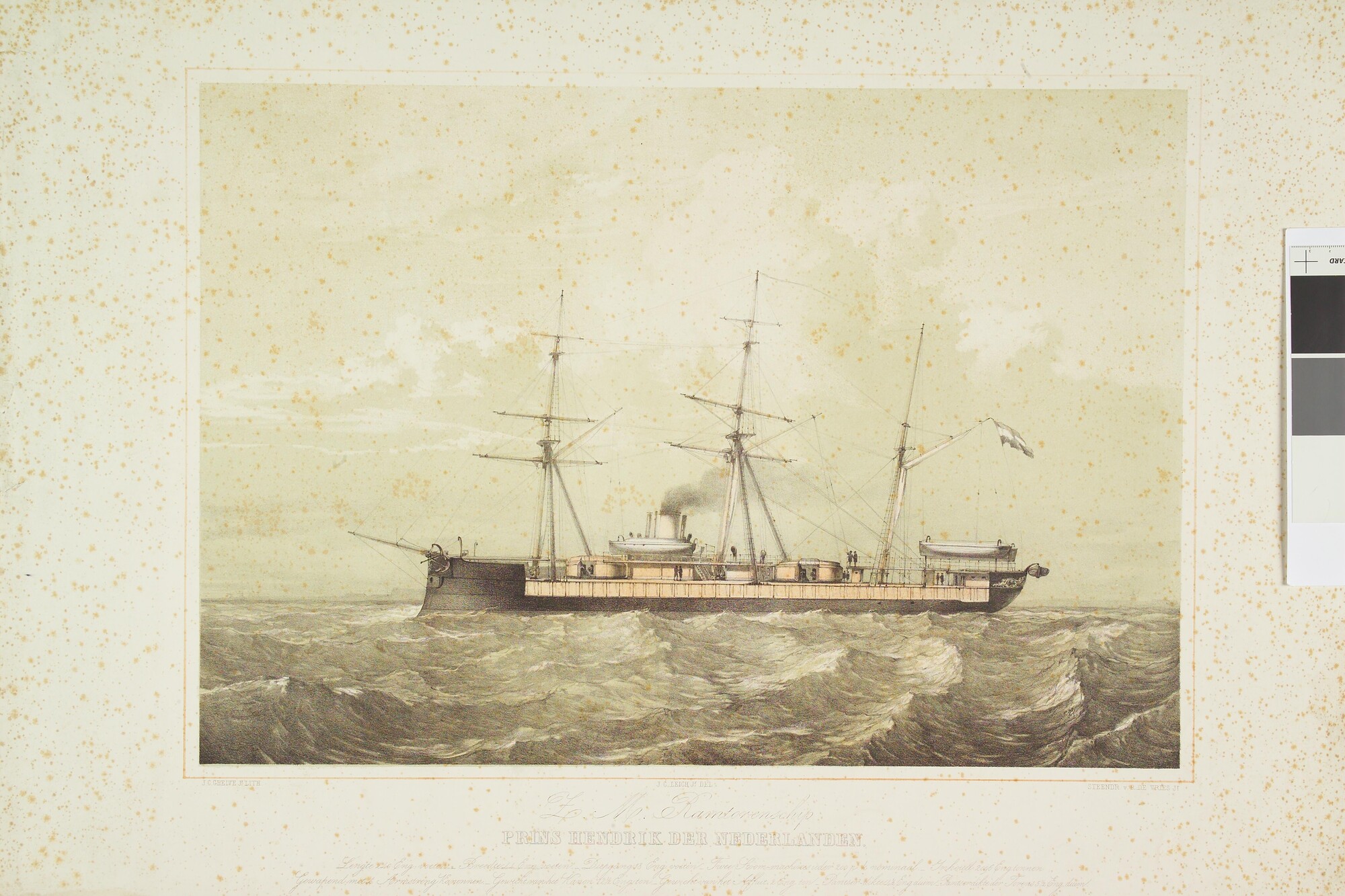 A.0149(0745); Het ramtorenschip Zr.Ms. Prins Hendrik der Nederlanden; prent