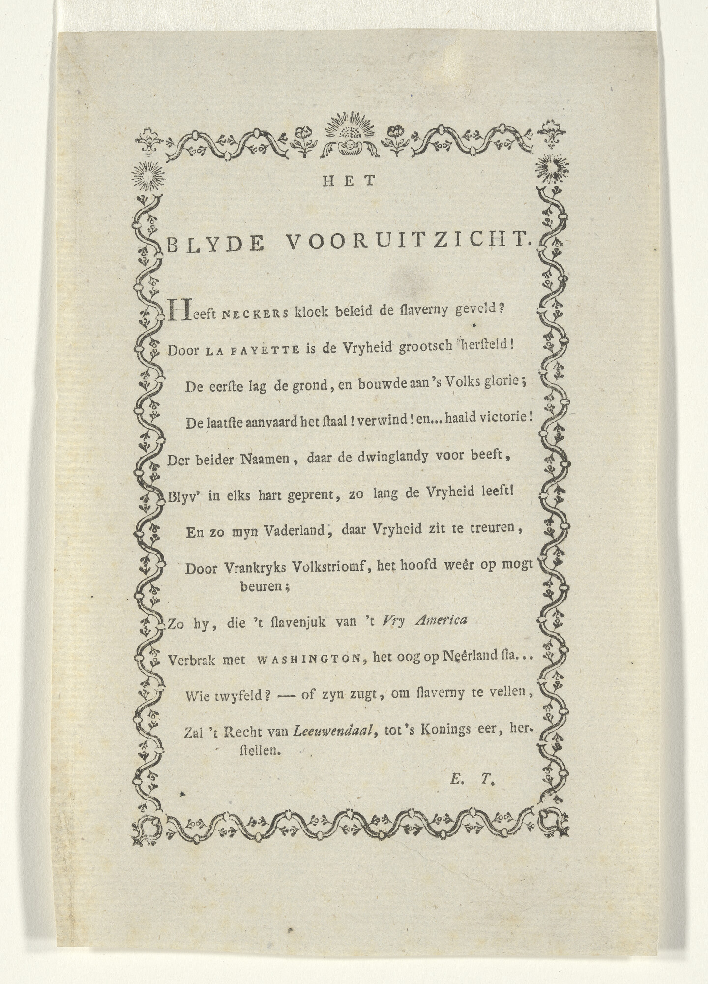 A.0075(206); Het Blijde Vooruitzicht, gedicht naar aanleiding van de Amerikaanse Vrijheidsoorlog; gedicht