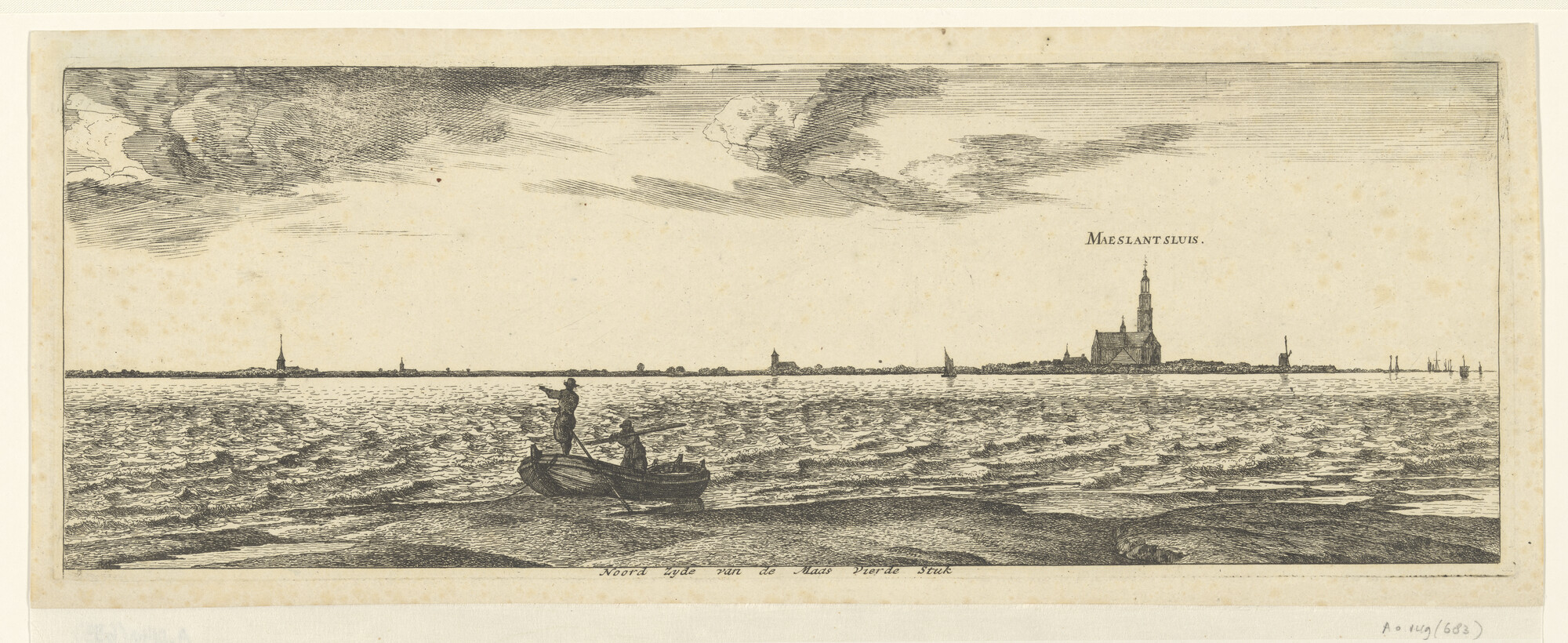 A.0149(0683); De westzijde van de Maas met uitzicht op Den Briel; prent