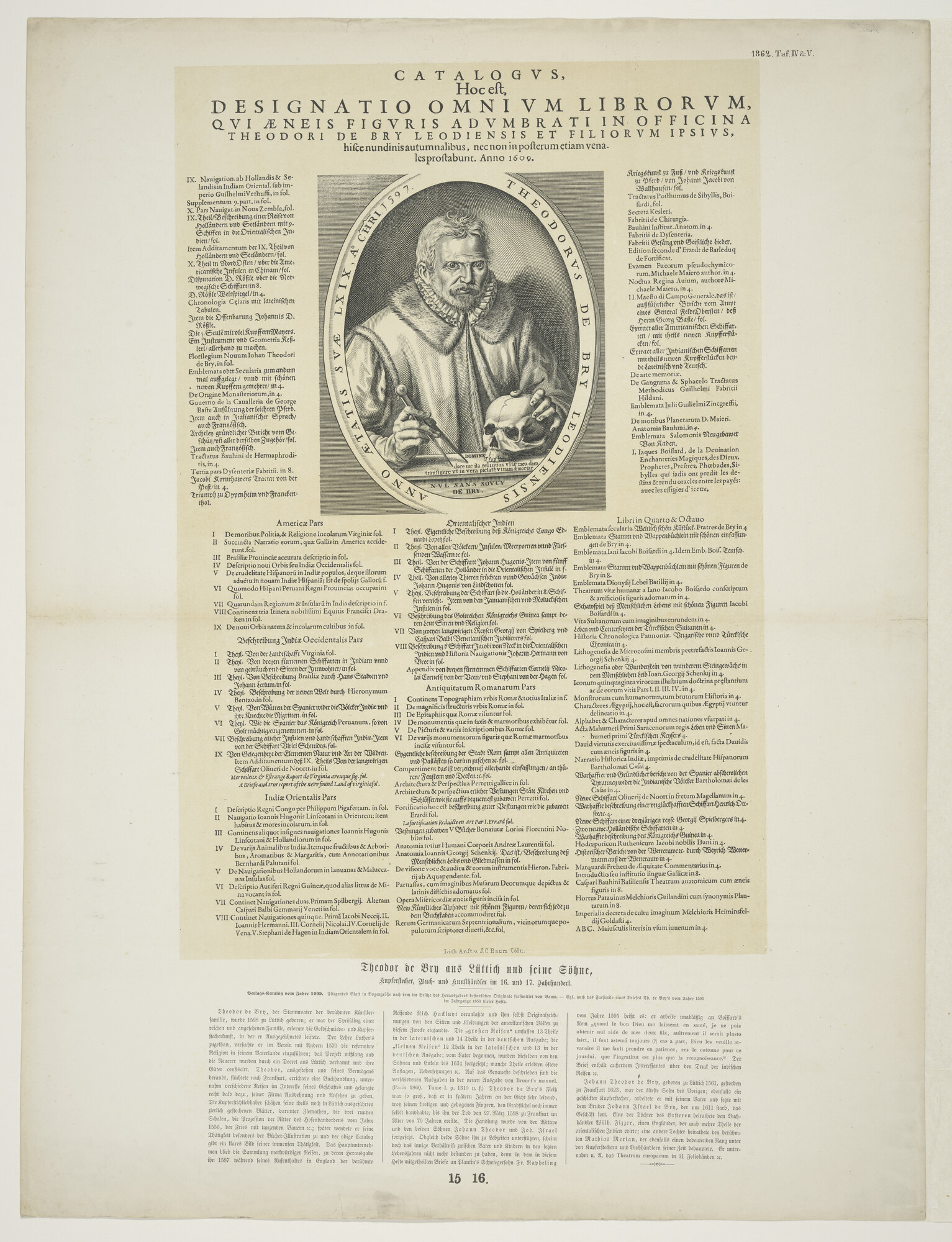 A.0075(100); Facsimile van een catalogus uit 1609 van werken van Theodor de Bry; prent