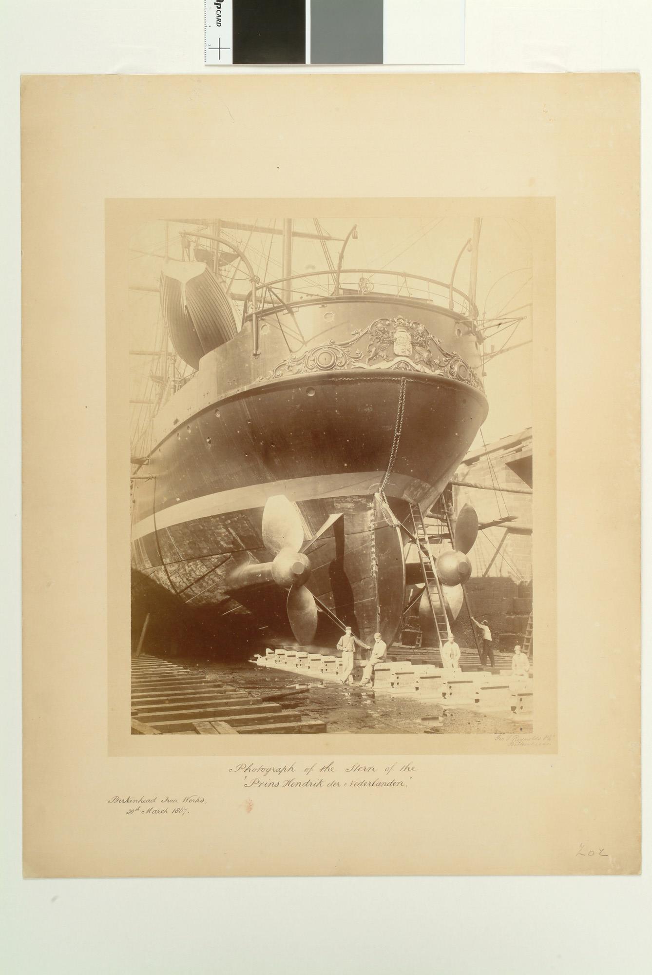 S.1857(b); Het ramtorenschip Zr.Ms. Prins Hendrik der Nederlanden in aanbouw bij Birkenhead Iron Works; foto
