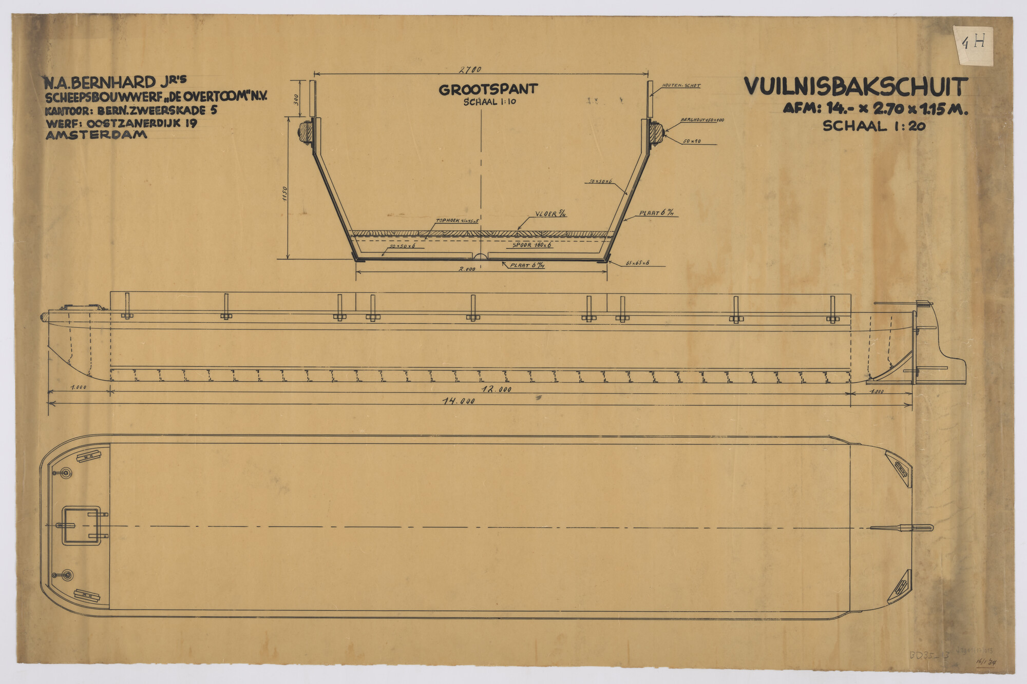 S.5941(17)013; Algemeen plan vuilnisbakschuit; technische tekening