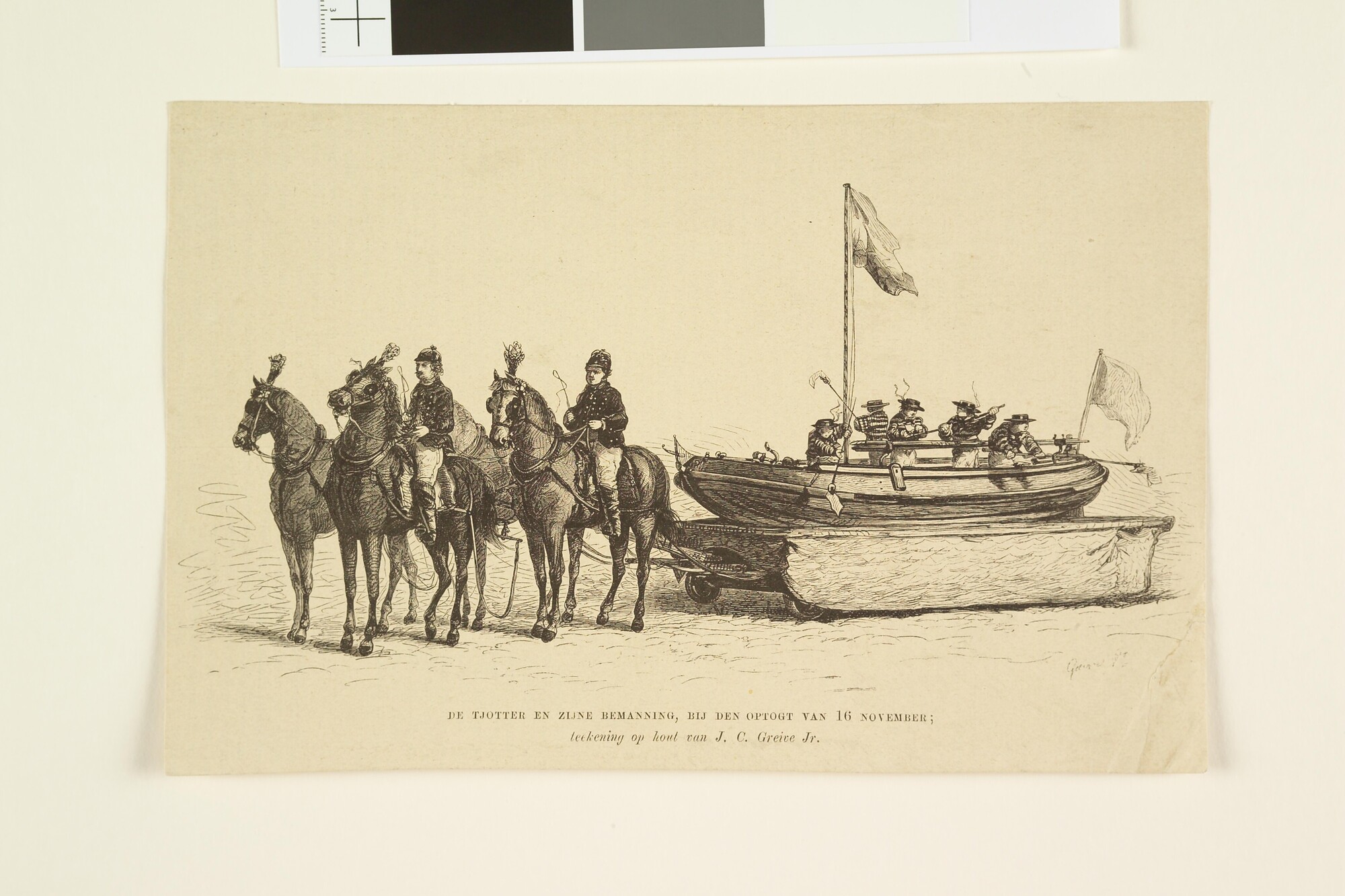 A.5719(04); Een tjotter op een wagen voortgetrokken in de optocht te Amsterdam; prent