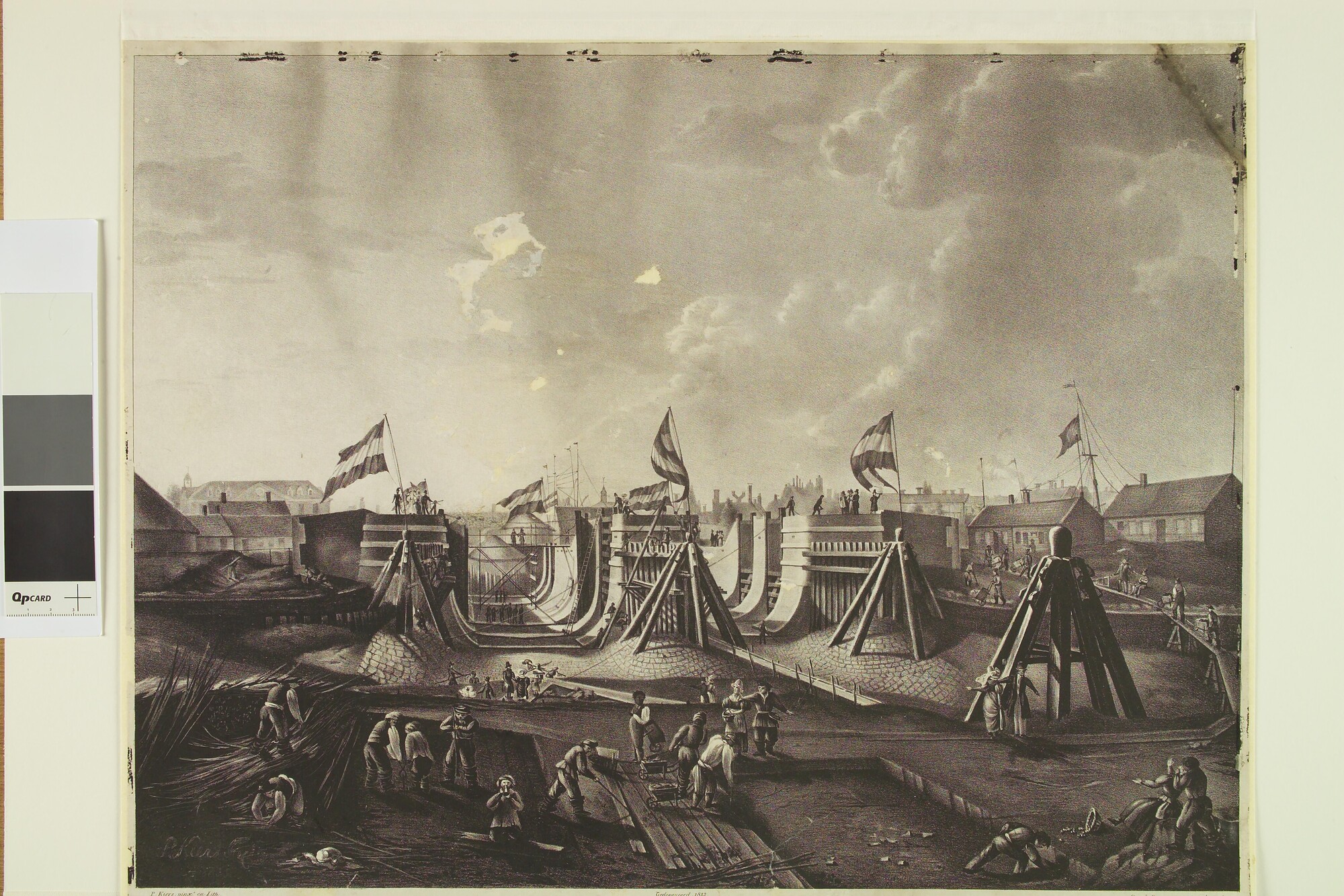 S.3338(01); De Oostelijke doksluizen voor de stad Amsterdam; prent