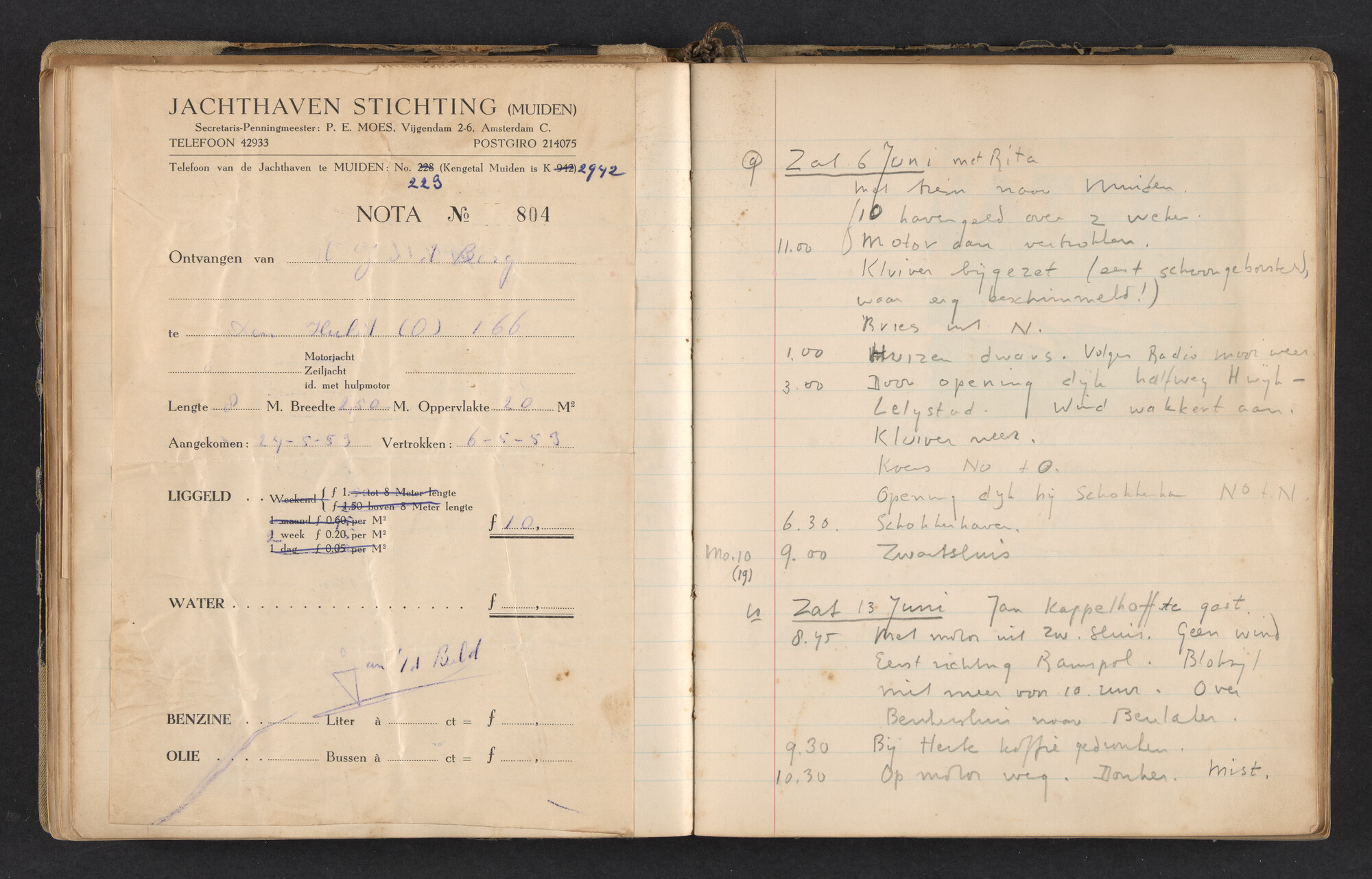 2017.0791; Logboek c.q. fotoalbum van reizen met zeeschouw Grutto in Nederland, 1952-1954; logboek