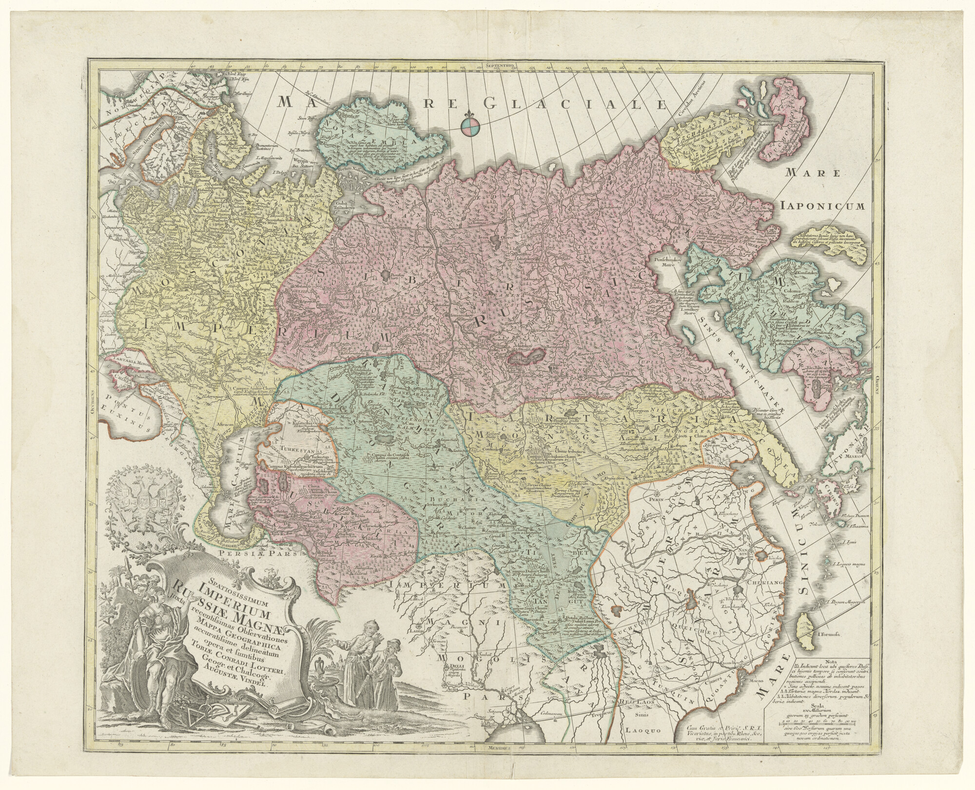 A.0145(211)120; Met de hand gekleurde kaart van keizerlijk Rusland door Auguste Vindelicor; landkaart