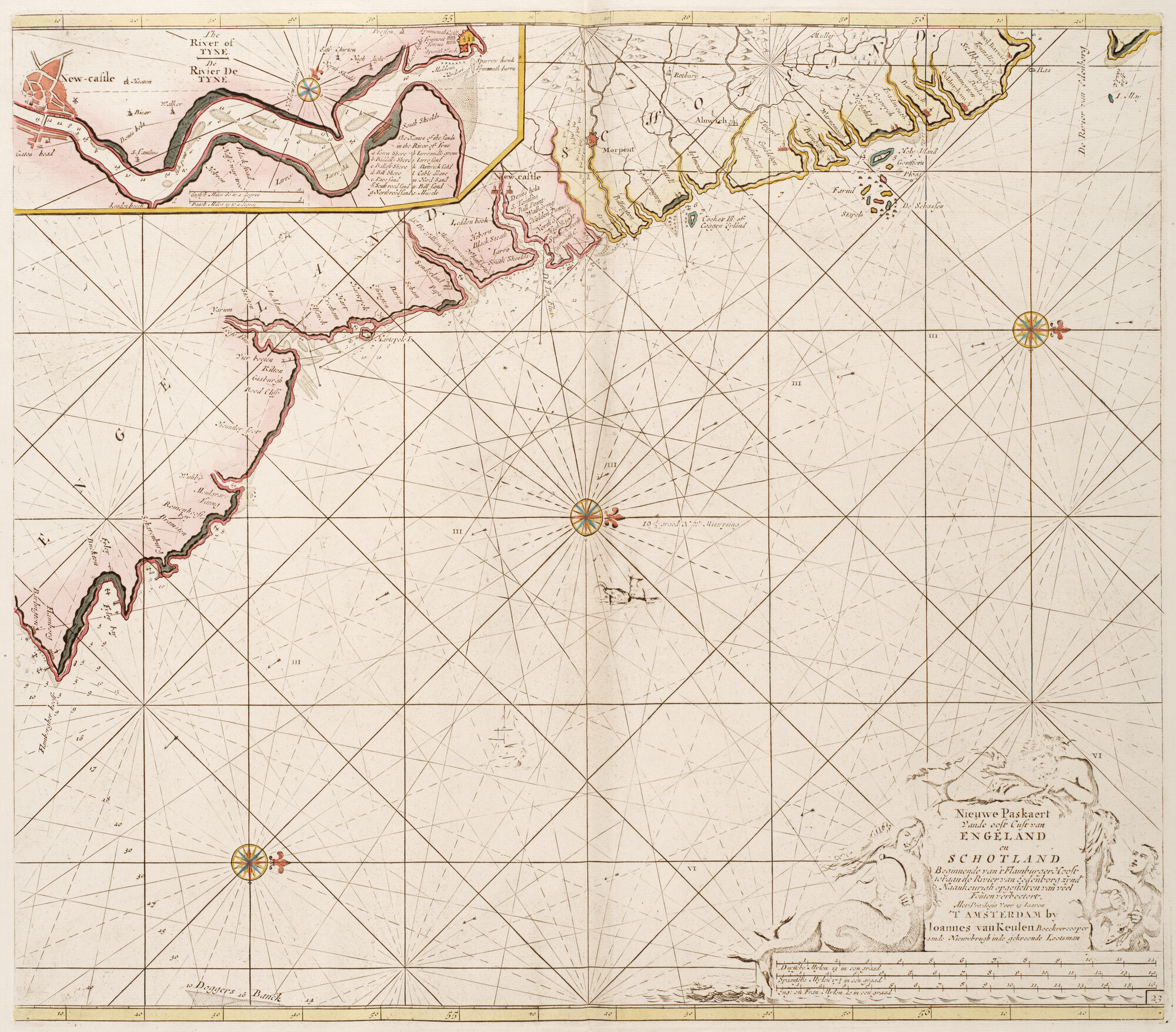 B.0032(109)1 [kaart 091]; Kaart van deel van de noordoostkust van Engeland en een deel van Schotland; landkaart