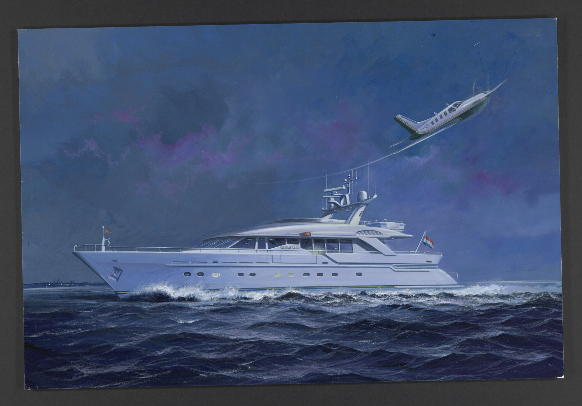 2022.0022; Artist's impression van het motorjacht Bluesette; tekening