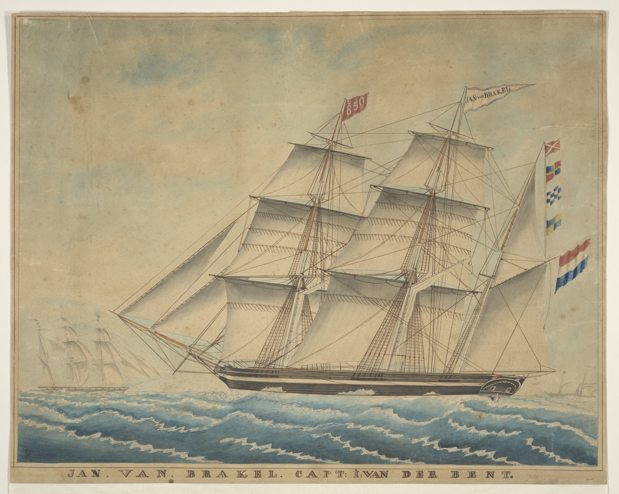 S.0661; Het barkschip 'Jan van Brakel'; tekening