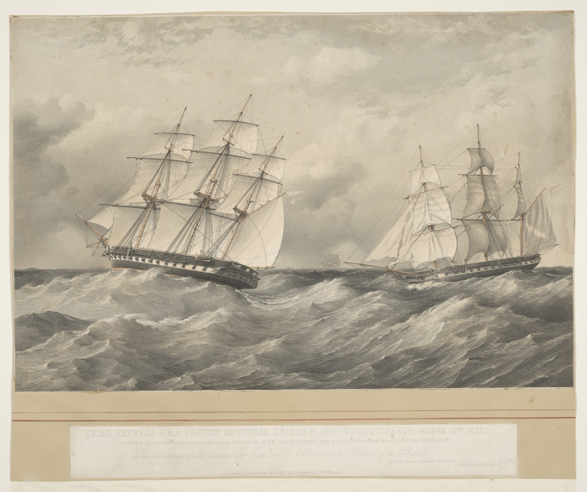 S.1996(01); Zeilrace tussen vier Britse oorlogsschepen op 13 maart 1851; prent