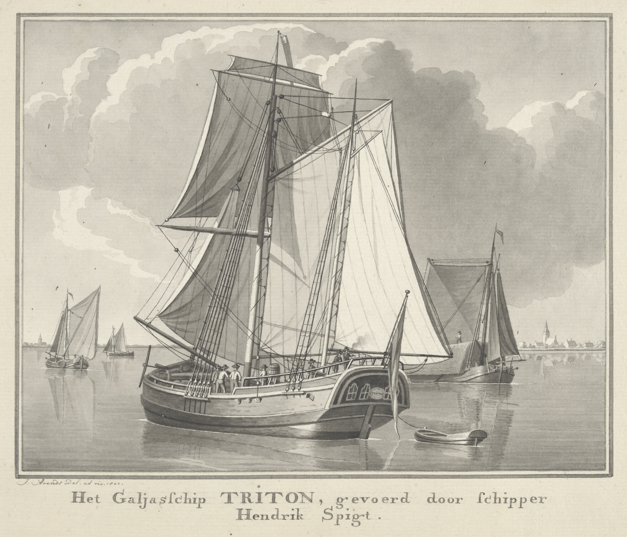 A.1238(15); Het galjasschip 'Triton'; tekening