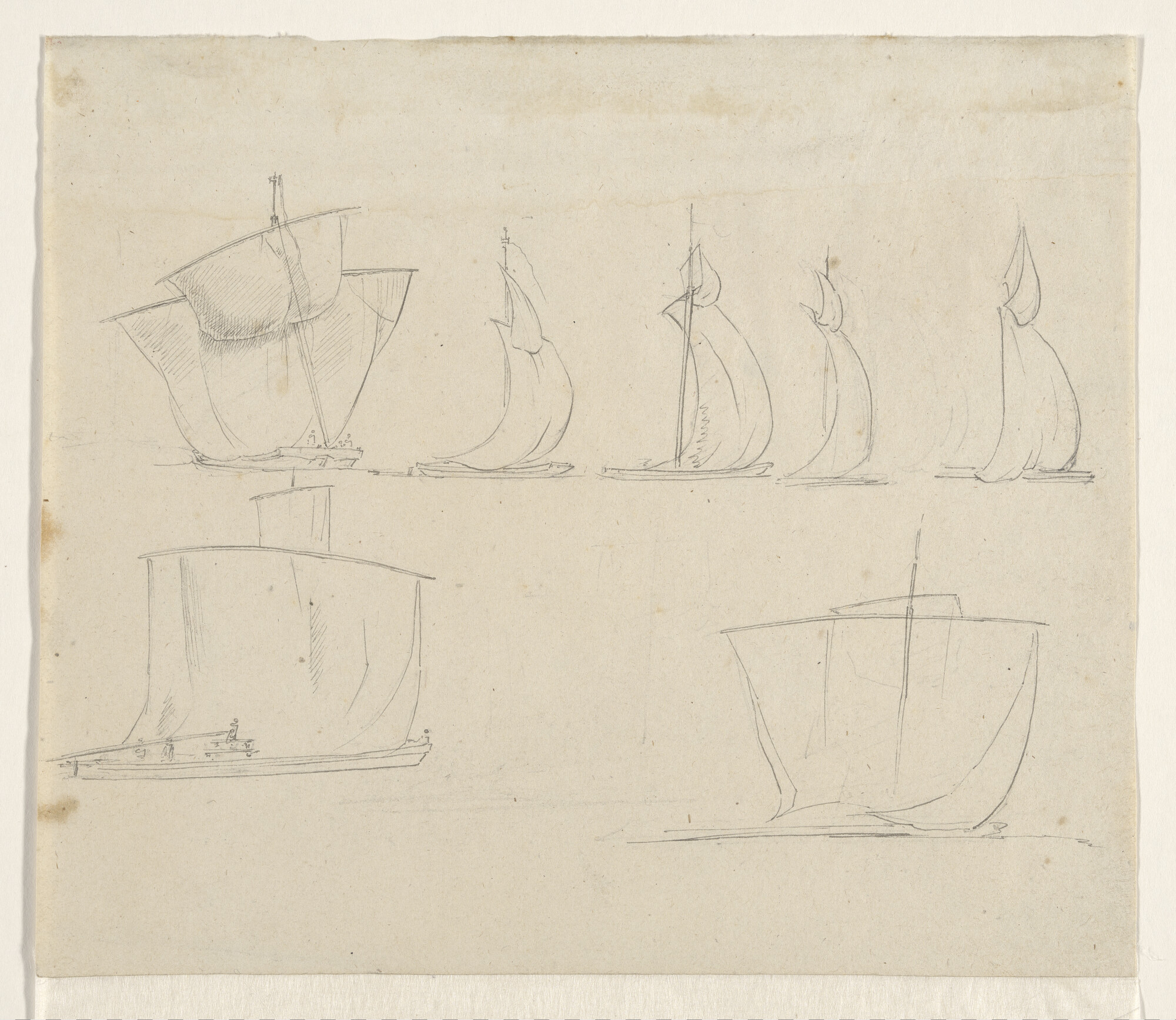 A.2330(22); Tekening van zeven Russische zeilscheepstypen; tekening