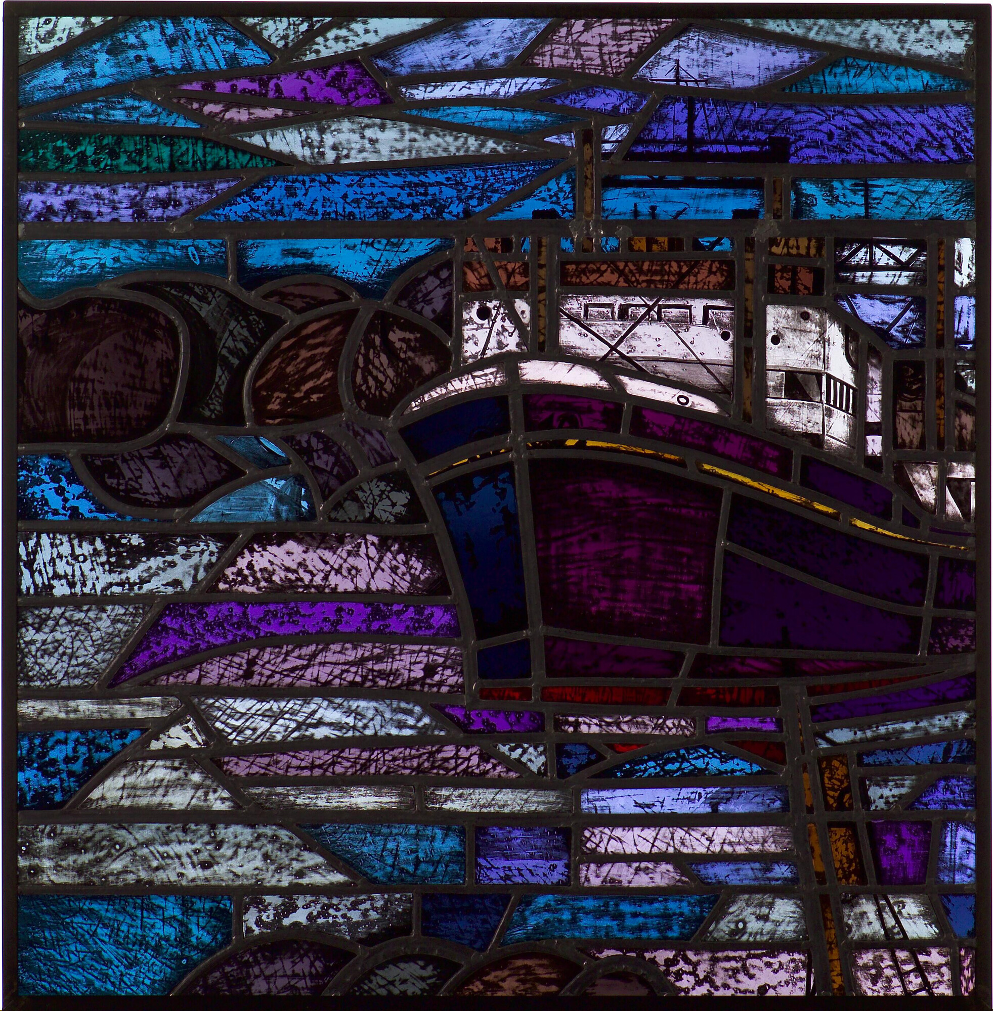 2009.1233; Gebrandschilderd glas-in-loodraam afkomstig uit het kantoor van de firma Vinke; raam