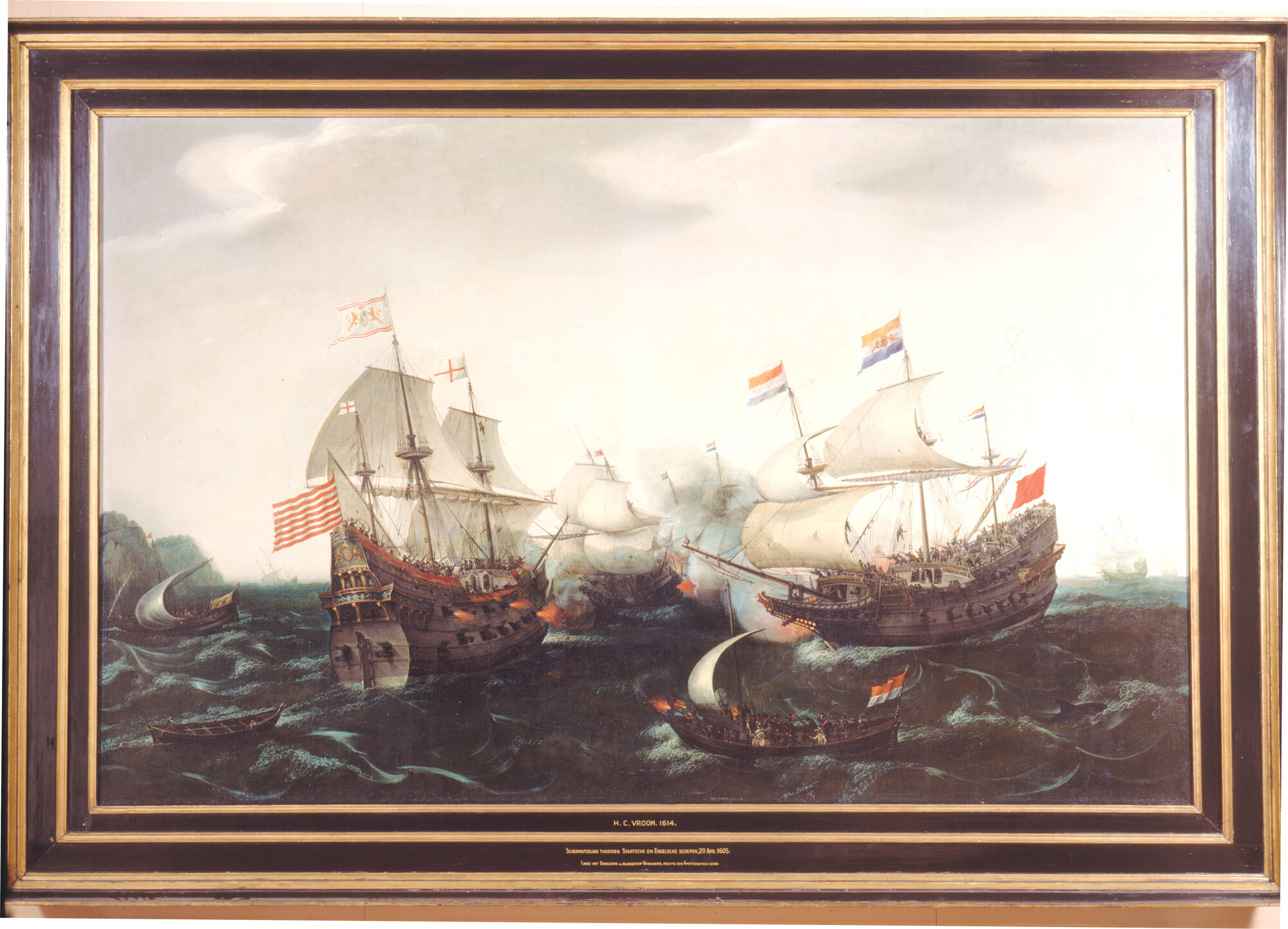 A.0002; Schermutseling tussen Amsterdamse en Engelse oorlogsschepen, 20 april 1605; schilderij