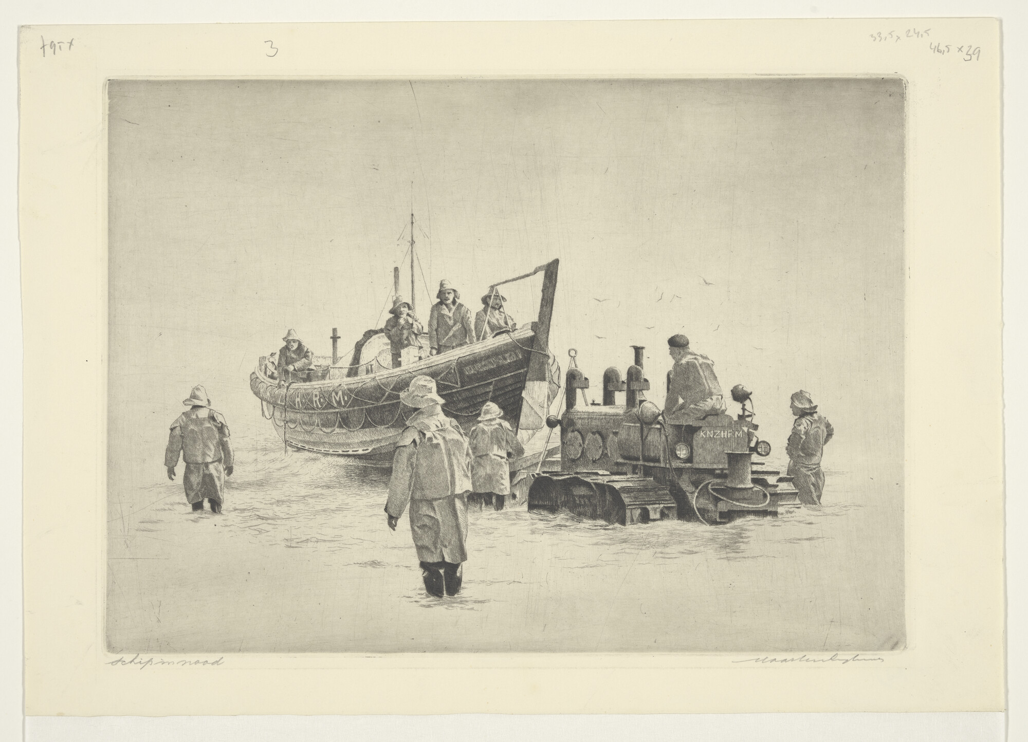 A.5115(03); Schip in nood: de reddingbrigade van de Koninklijke Noord-Zuid Hollandse; prent