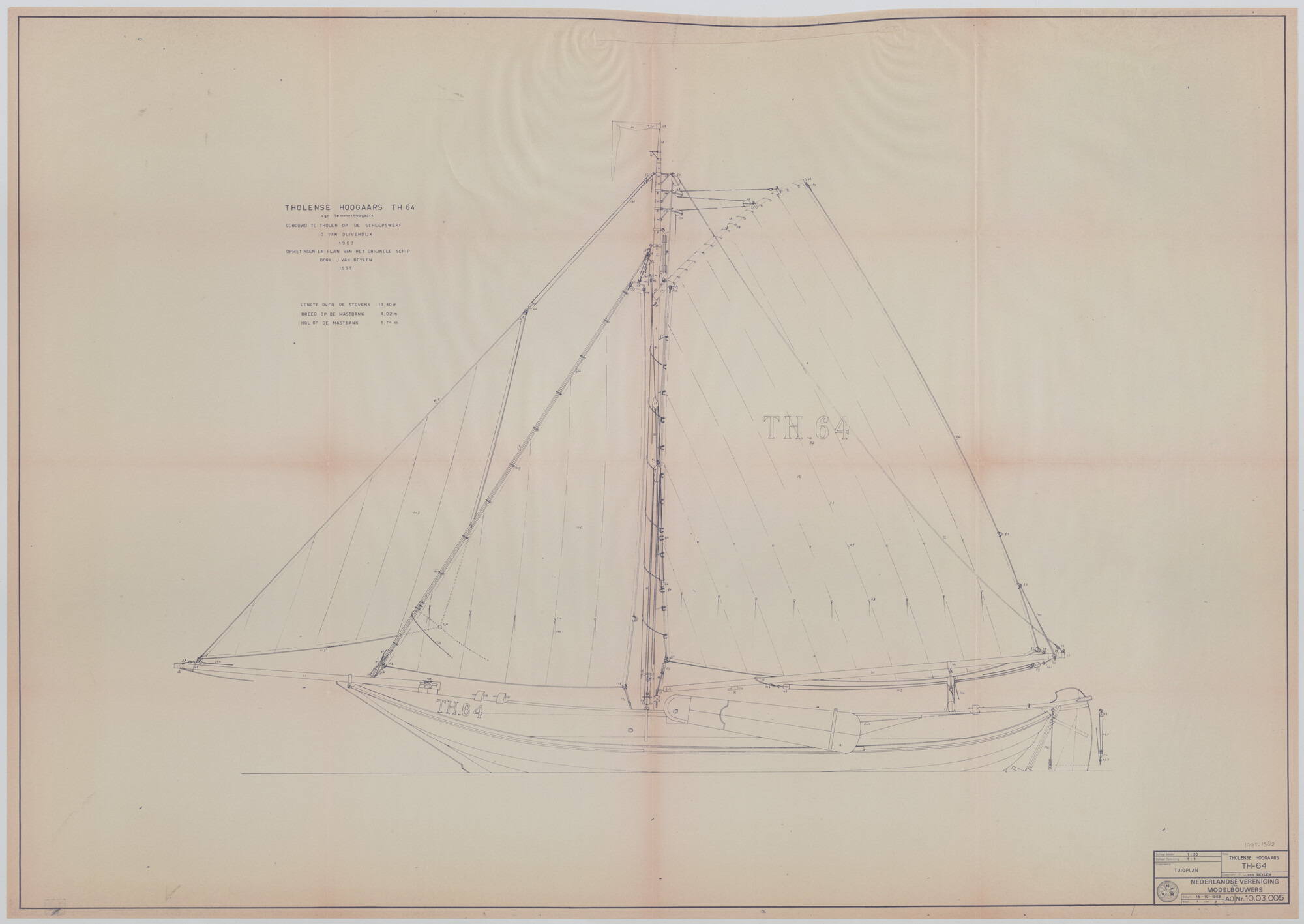 1995.1582; Tuigplan van een Tholense hoogaars; technische tekening